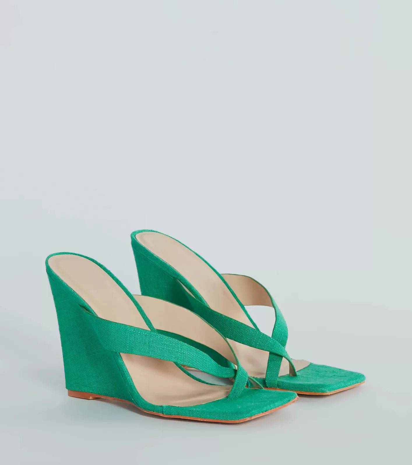 Windsor Summer Muse Linen Thong Wedges GREEN Discount