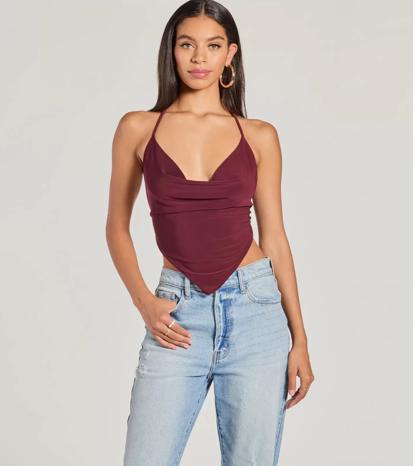 Windsor Sunny Day Cute Halter Open Back Crop Top MAROON Fashion