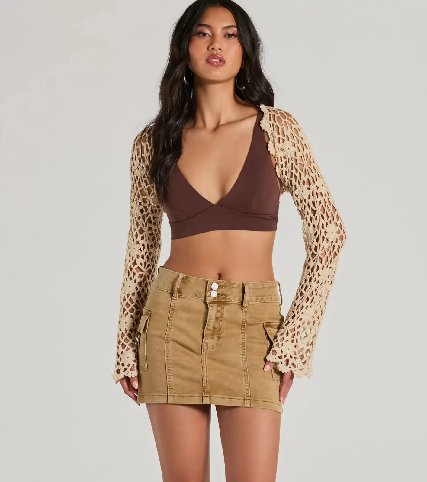 Windsor Sunny Radiance Floral Crochet Bolero NATURAL Outlet