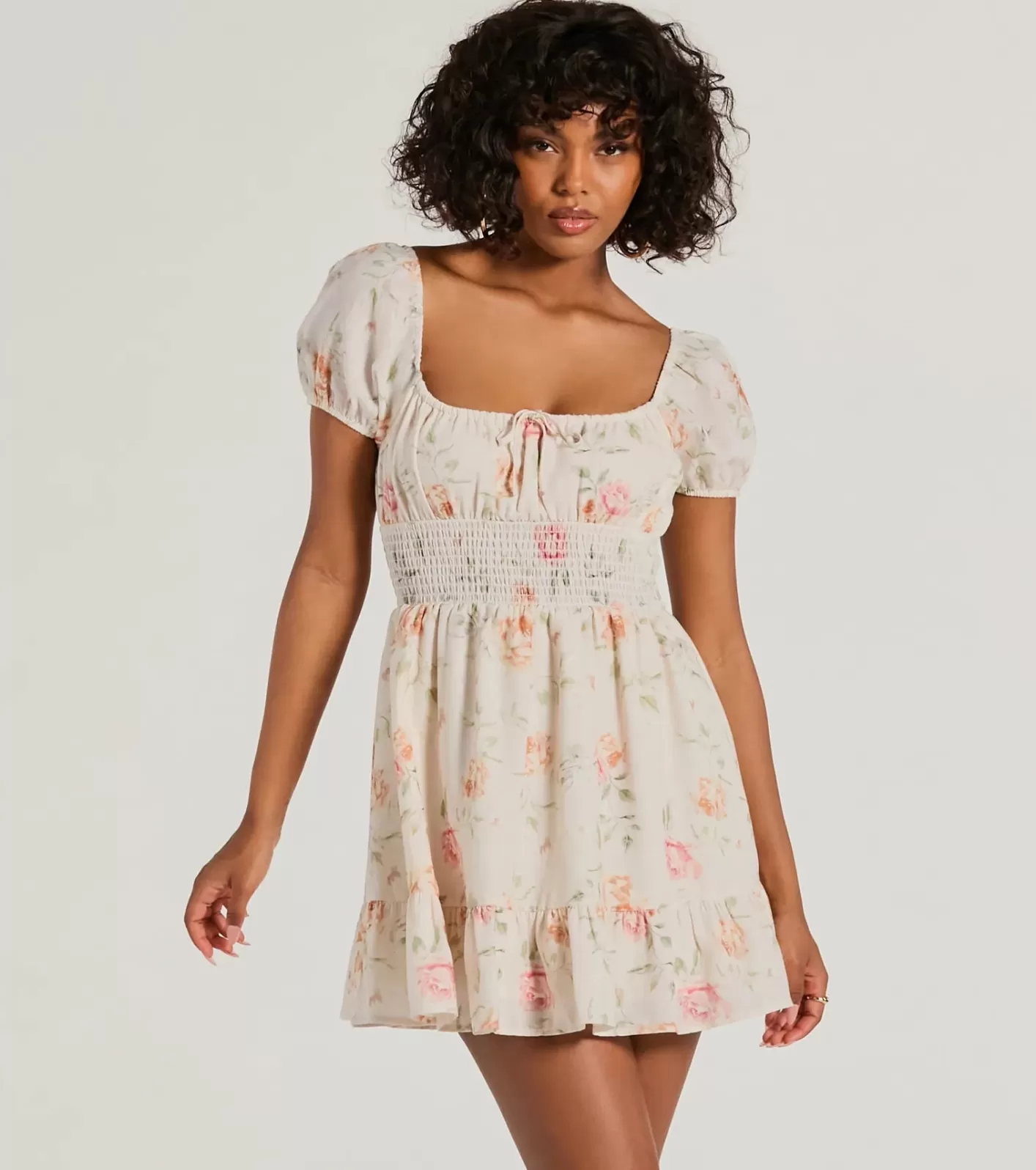 Windsor Sure To Love Floral Woven Puff-Sleeve Skater Dress IVORY Sale