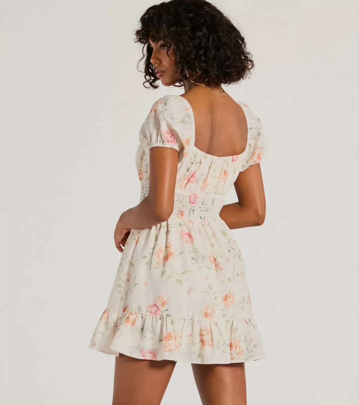 Windsor Sure To Love Floral Woven Puff-Sleeve Skater Dress IVORY Sale