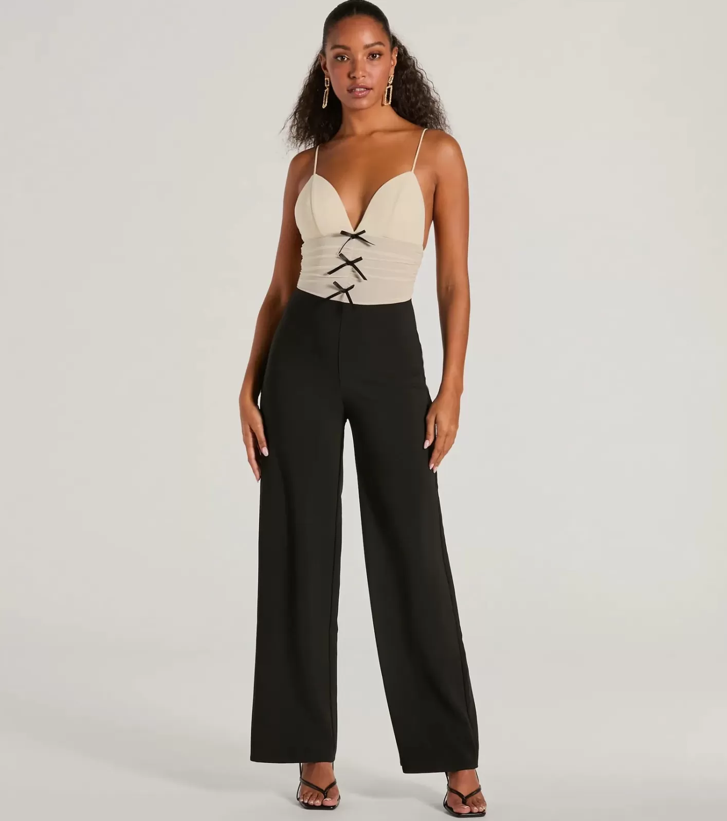 Windsor Sweet And Chic Bow Detail Sleeveless Jumpsuit BLACK/WHITE Flash Sale
