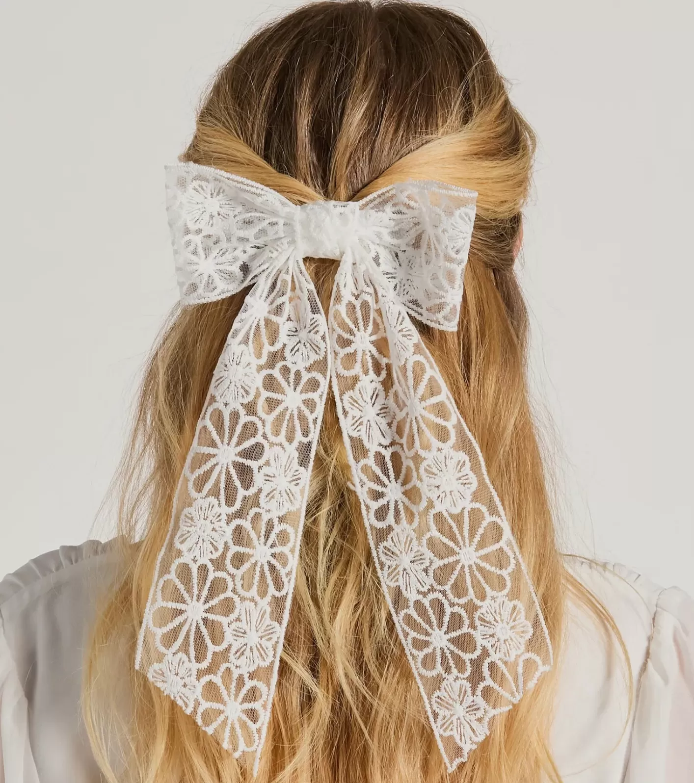 Windsor Sweet And Perfect Floral Lace Bow Hair Barrette WHITE Best Sale