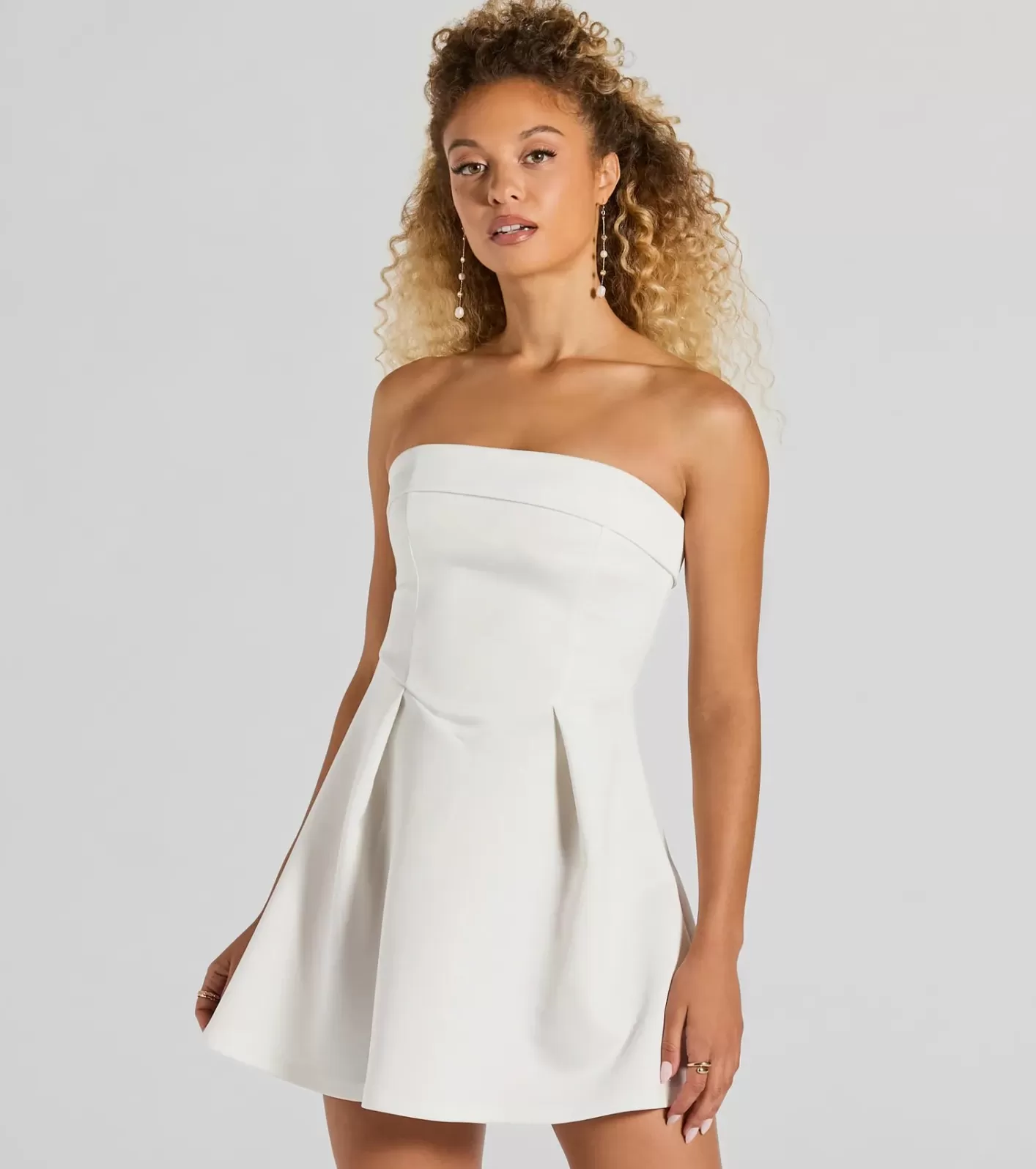 Windsor Sweet And Sassy Strapless Scuba Knit Skater Dress WHITE Discount