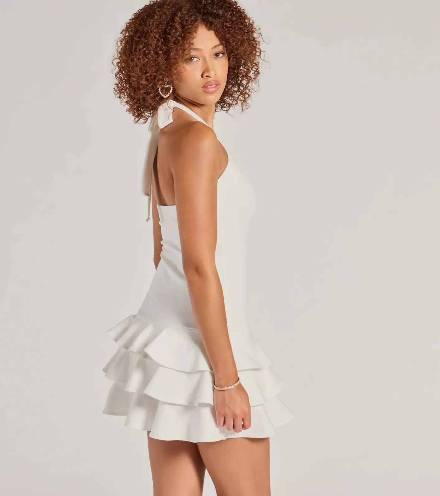 Windsor Sweet And Trendy Drop Waist Ruffled Skater Dress WHITE Hot