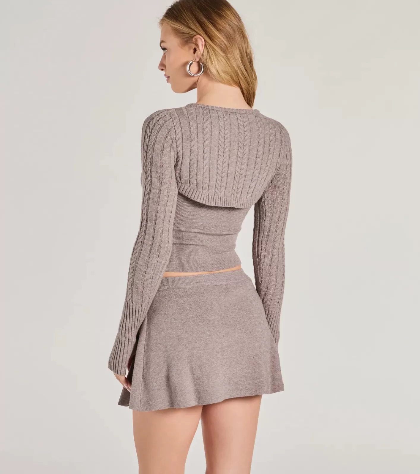 Windsor Sweet Crush Long Sleeve Cable Knit Sweater Topper TAUPE Sale