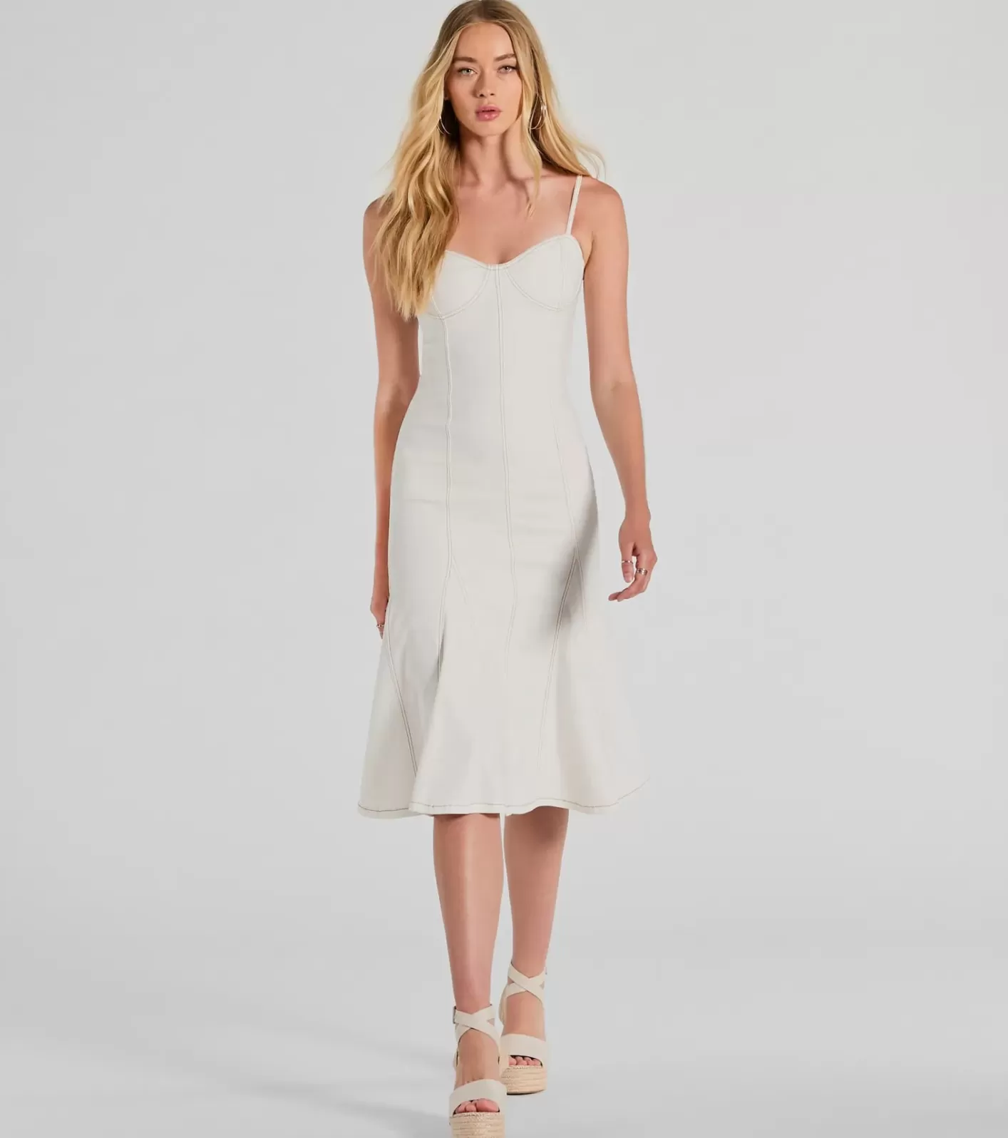 Windsor Sweet Day Sleeveless Mermaid Denim Midi Dress IVORY Online