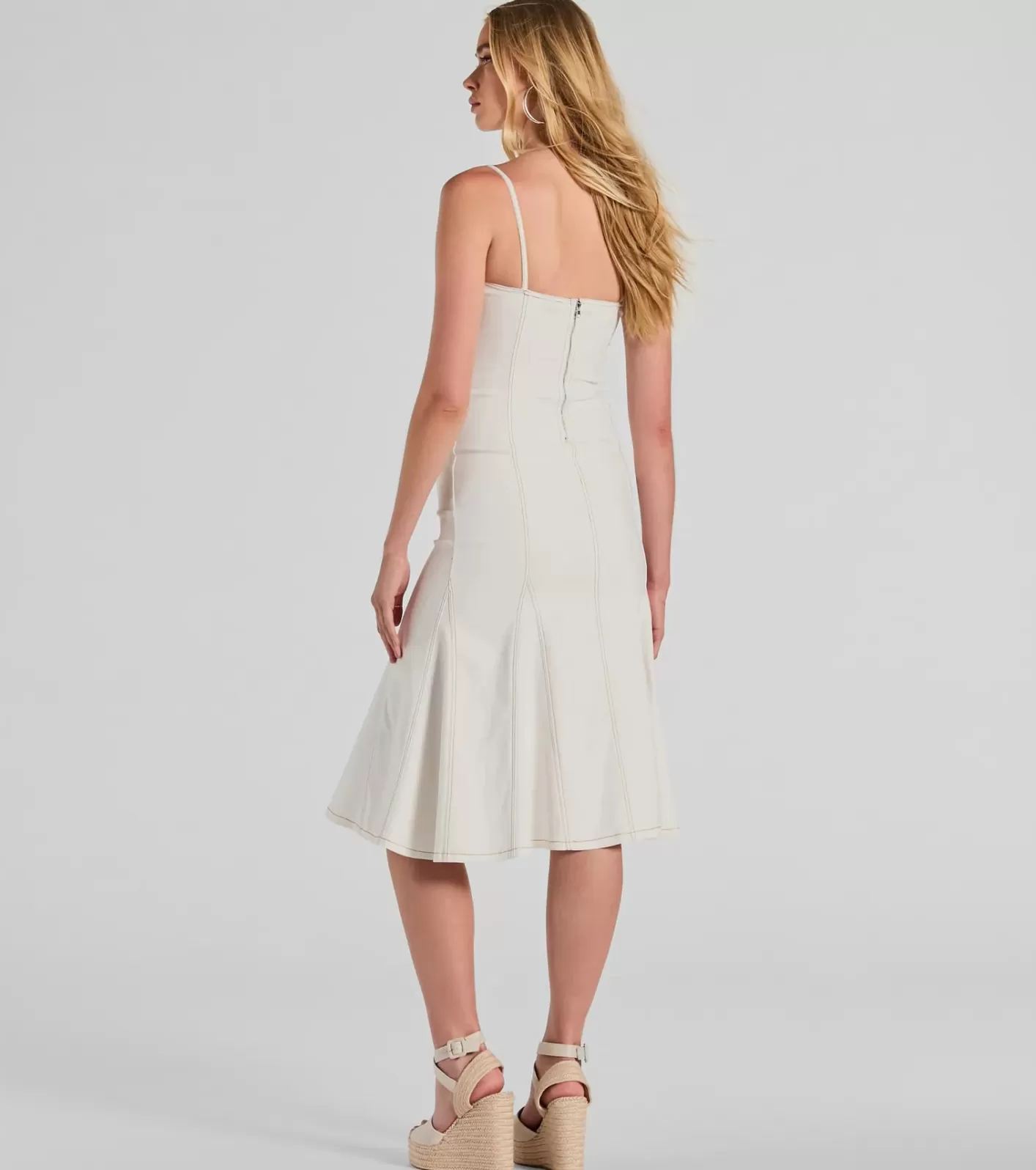 Windsor Sweet Day Sleeveless Mermaid Denim Midi Dress IVORY Online