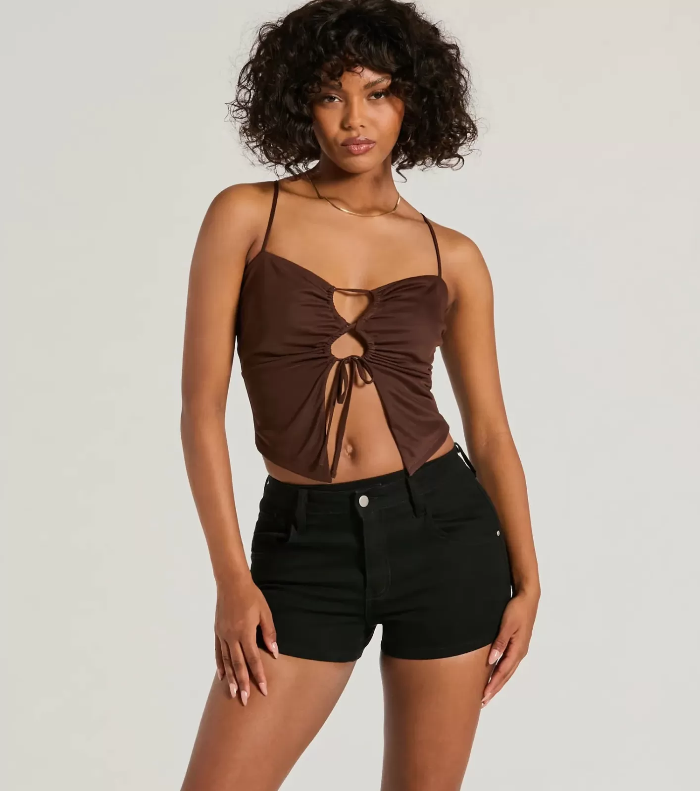 Windsor Sweet Fling Lace-Up Mesh Crop Top BROWN Discount