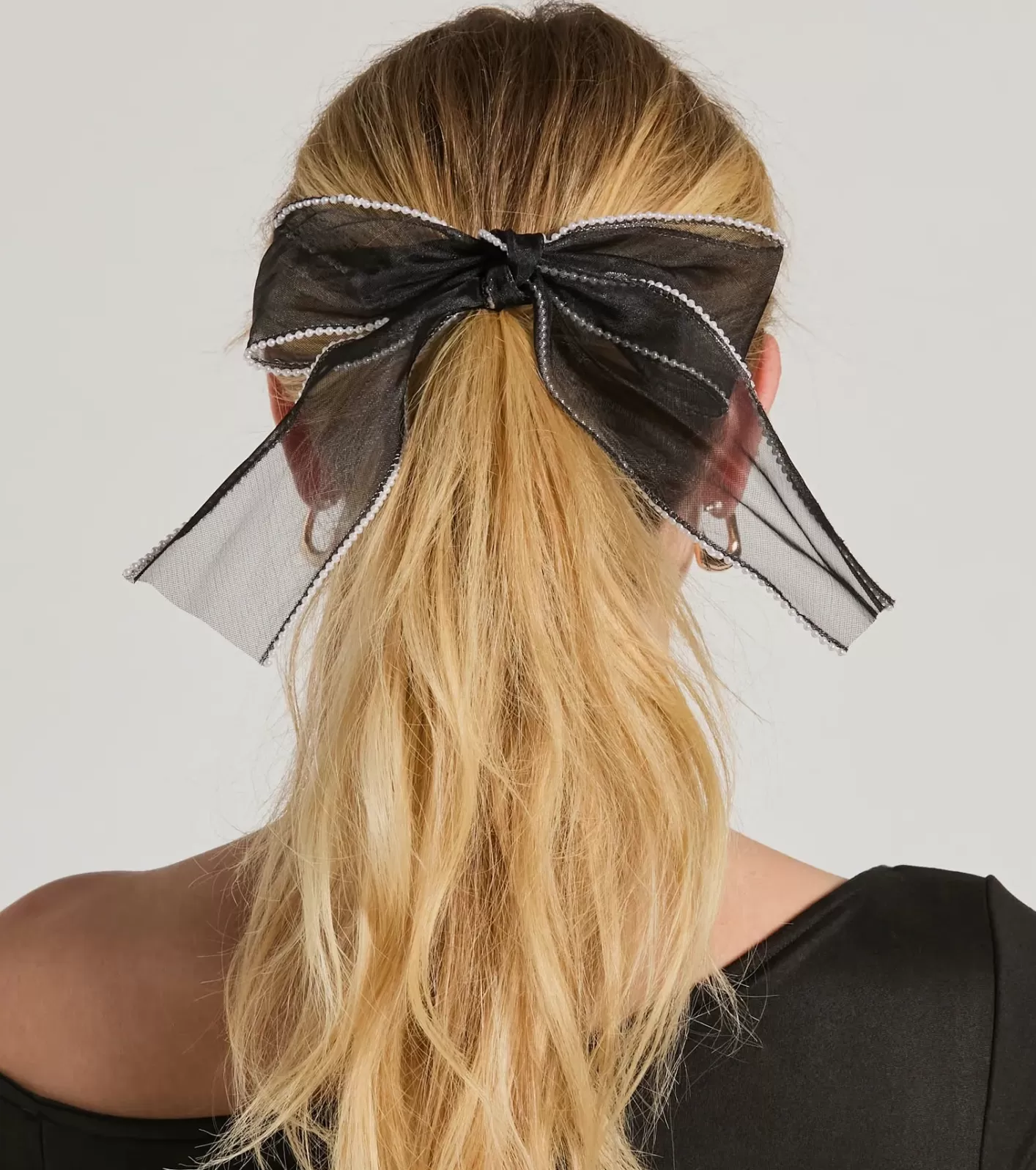 Windsor Sweet Glamour Pearl Trim Hair Bow Barrette BLACK Fashion