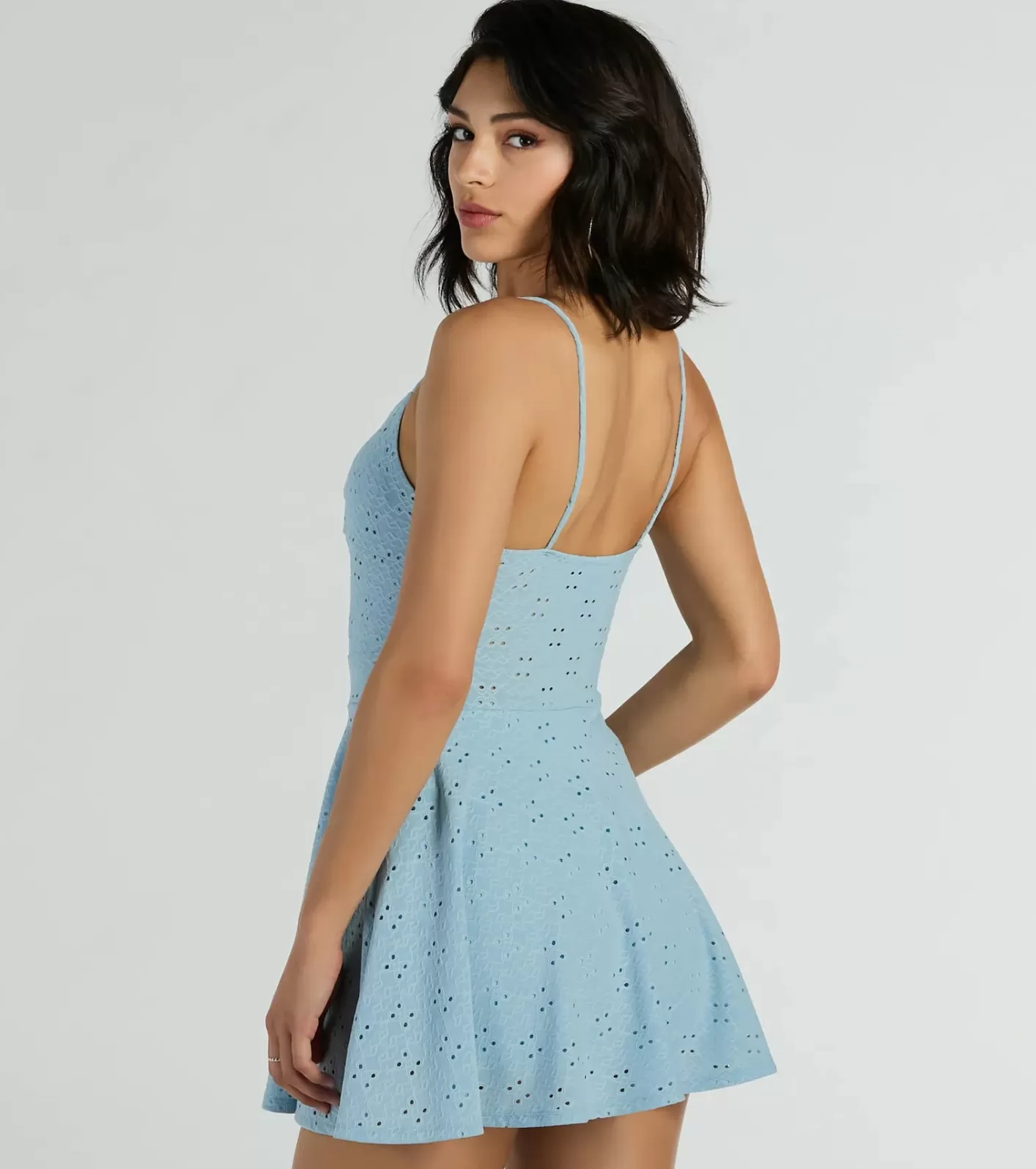 Windsor Sweet Life Twist Eyelet Lace Skater Romper LIGHTBLUE New