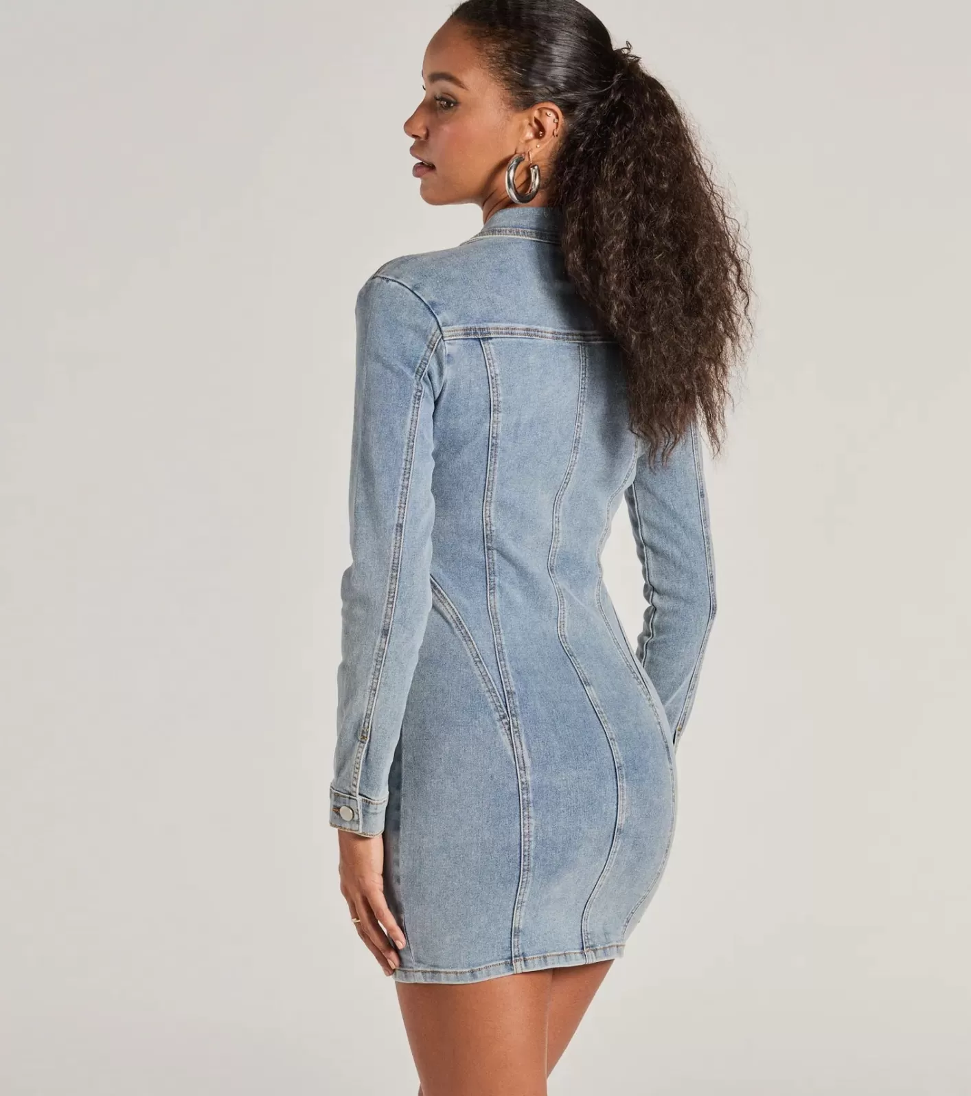 Windsor Sweet Looking Long Sleeve Mini Dress DENIM Best Sale