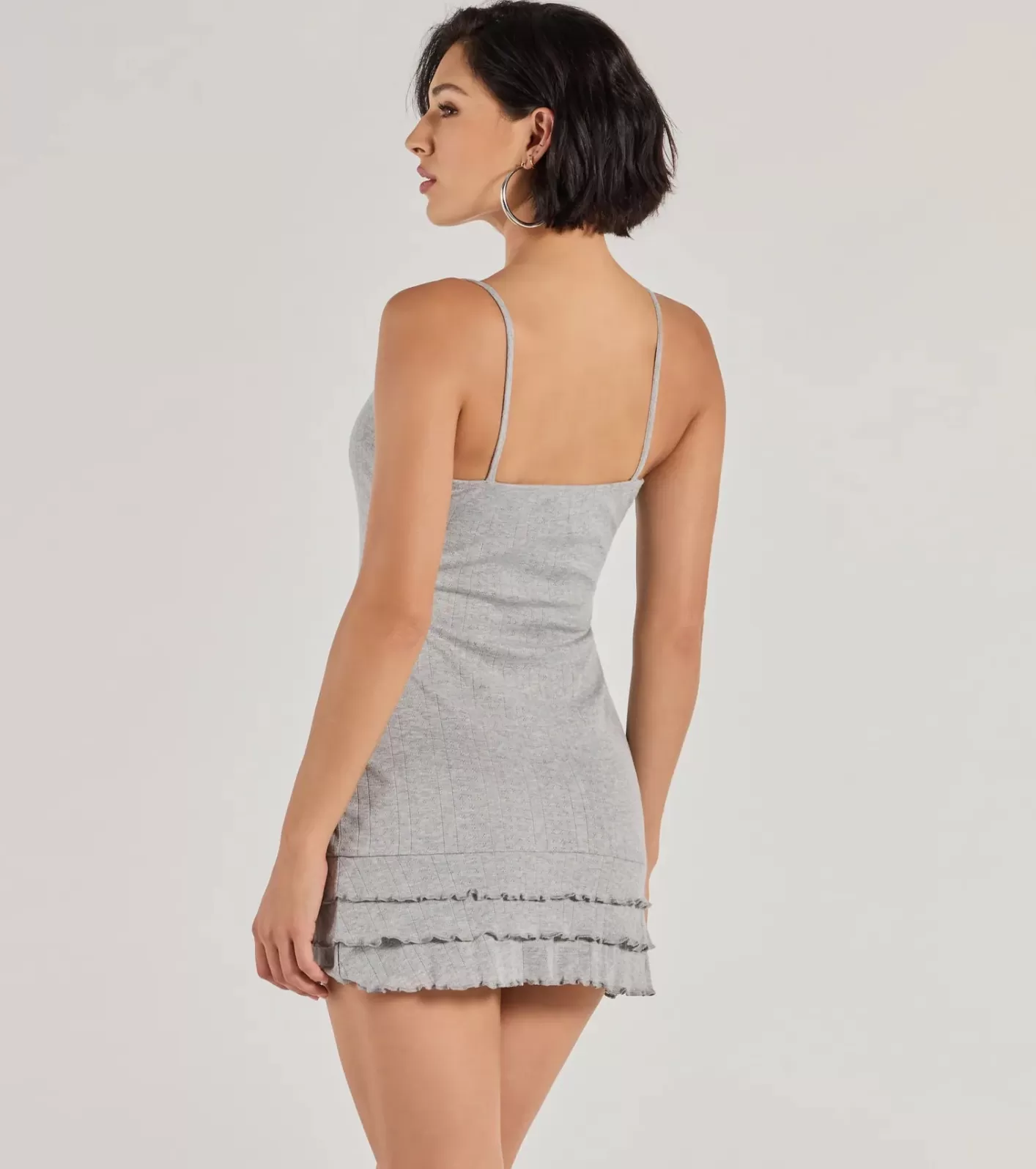 Windsor Sweet Silhouette Rosette Ruffled Knit Mini Dress HEATHERGRAY Hot