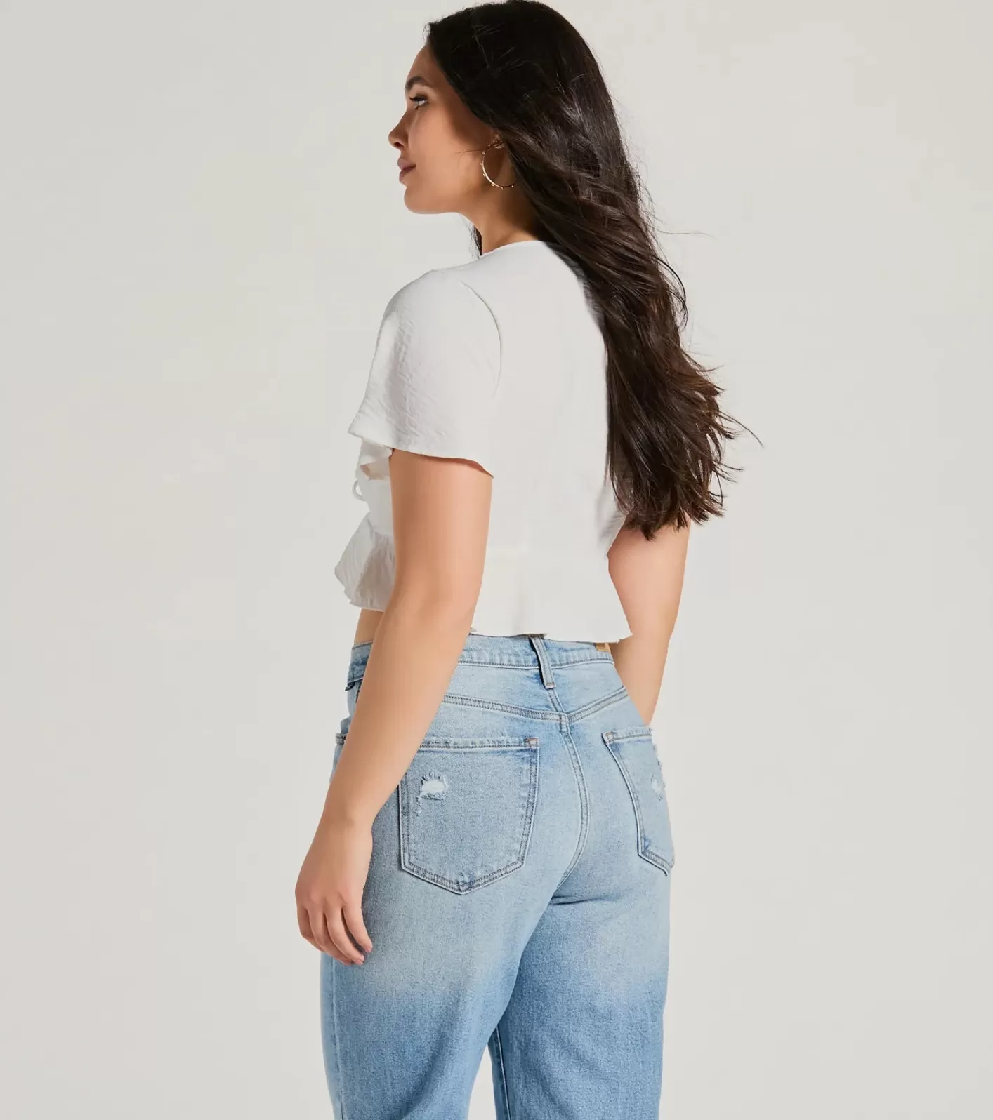 Windsor Sweeten Me Up Flutter Sleeve Tie Front Crop Top IVORY Cheap