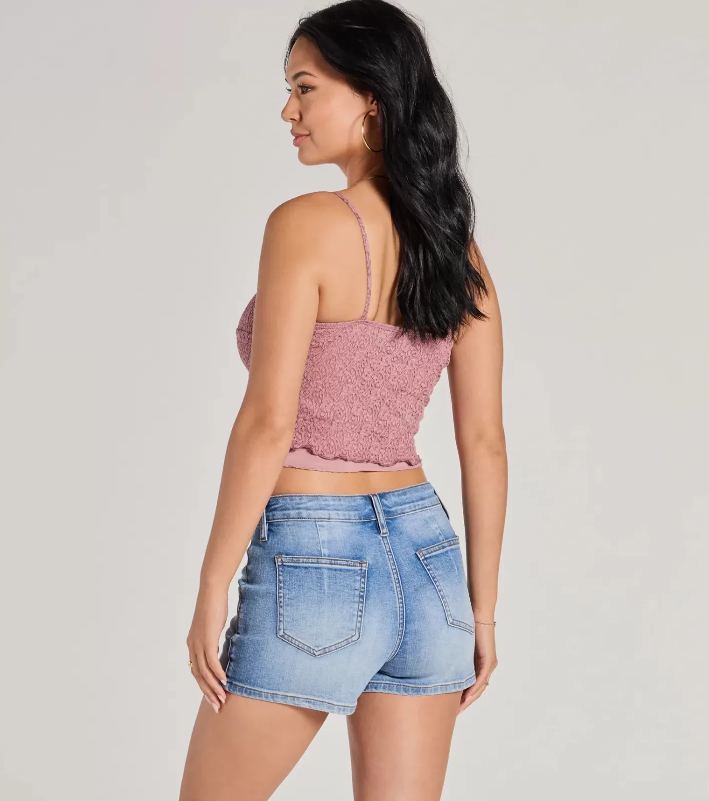Windsor Sweetly Coy V-Neck Slit Lace Crop Top MAUVE Best