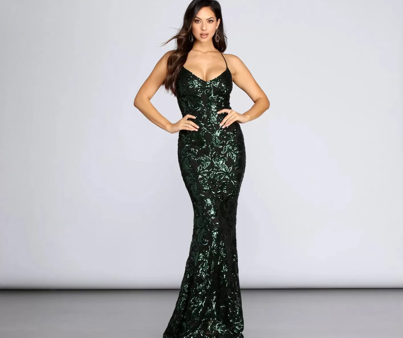 Windsor Taisia Formal Sequin Scroll Dress HUNTER Discount