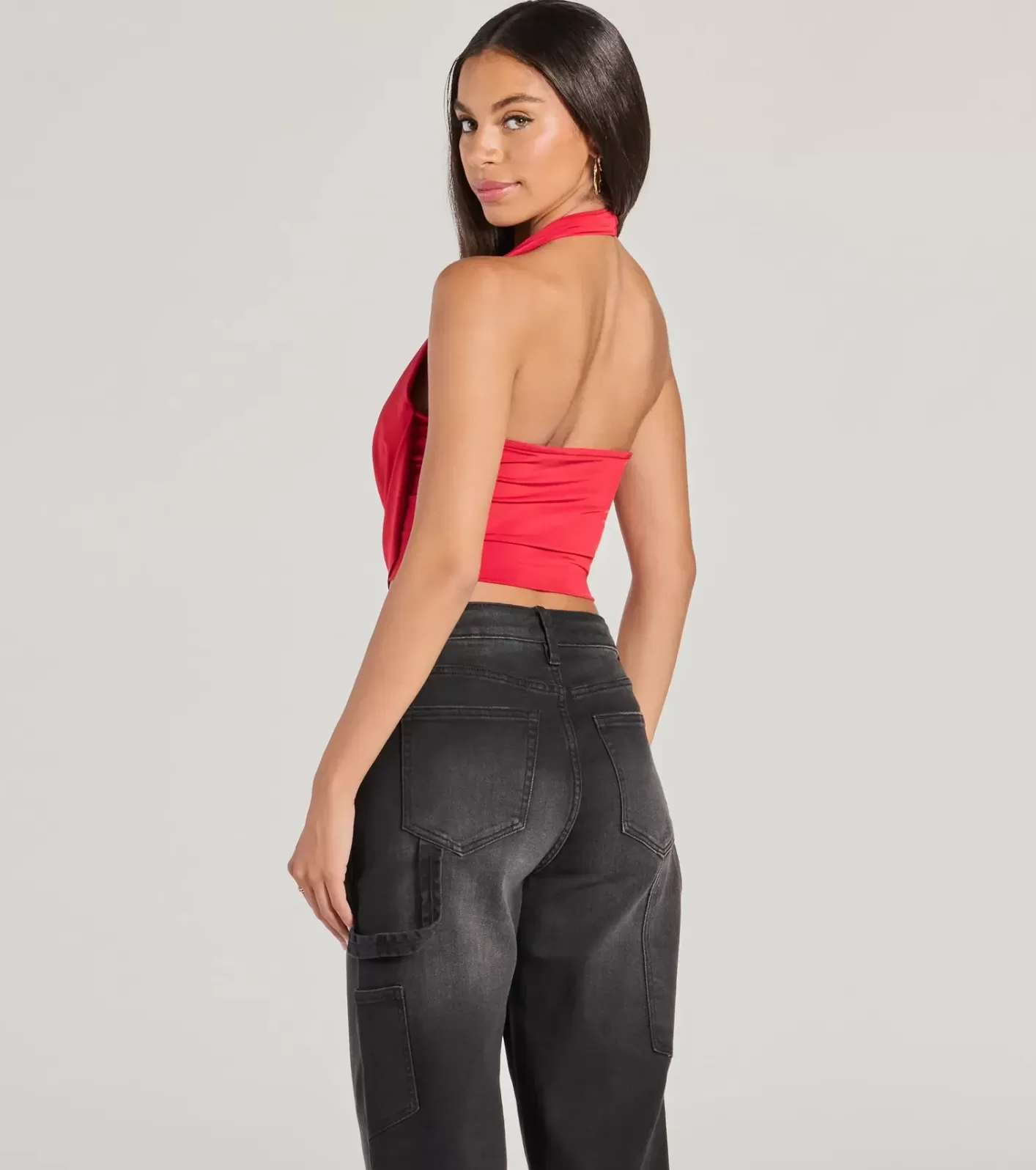 Windsor Take The Plunge Sleeveless Halter Crop Top RED Sale