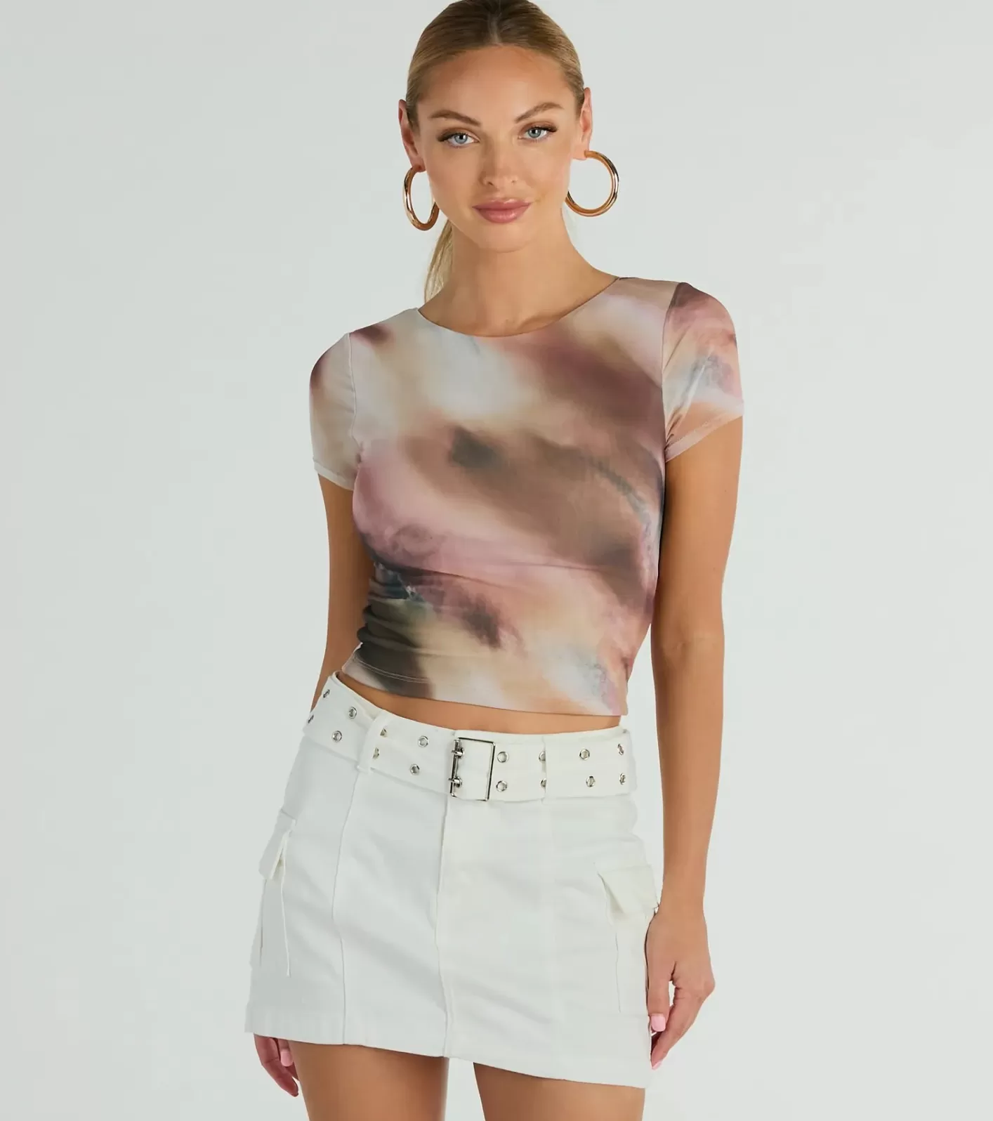 Windsor Talk Back Abstract Print Mesh Crop Top MULTI Fashion