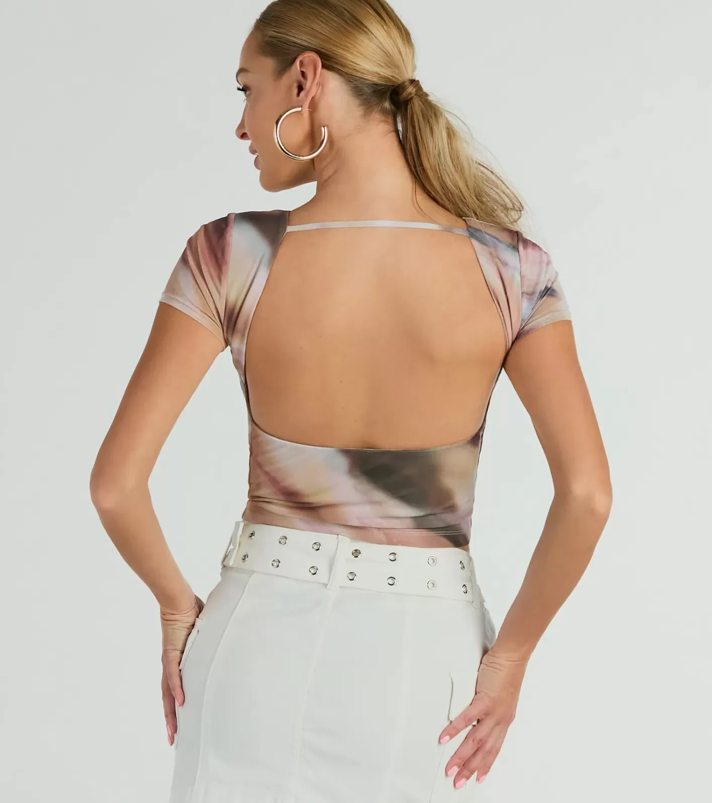 Windsor Talk Back Abstract Print Mesh Crop Top MULTI Fashion
