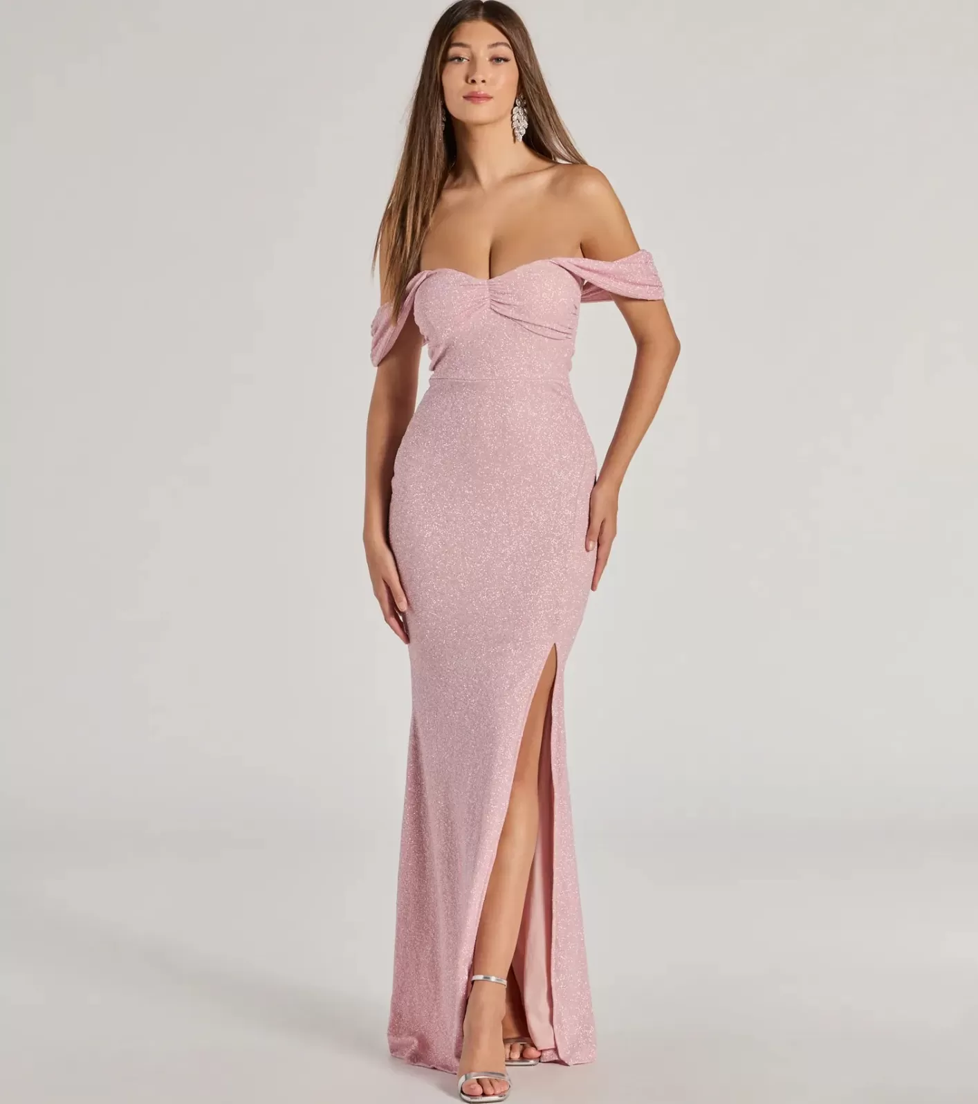 Windsor Tamara Off-The-Shoulder Mermaid Glitter Formal Dress PINK Best Sale
