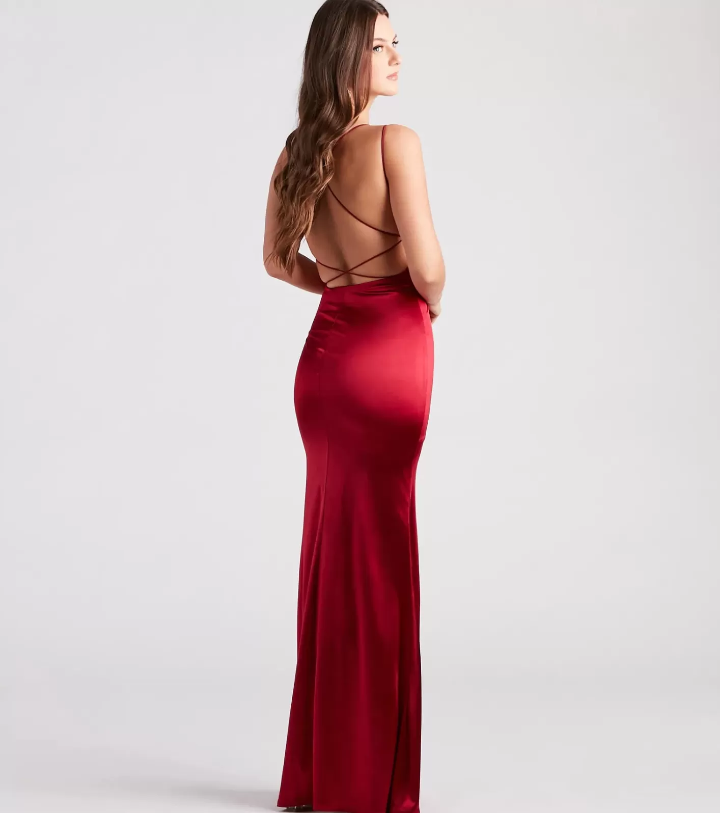 Windsor Tammy Formal Satin Strappy Back Dress RED Store