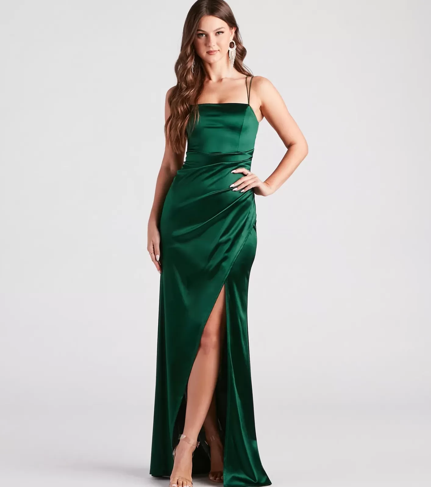 Windsor Tammy Formal Satin Strappy Back Dress HUNTER Cheap