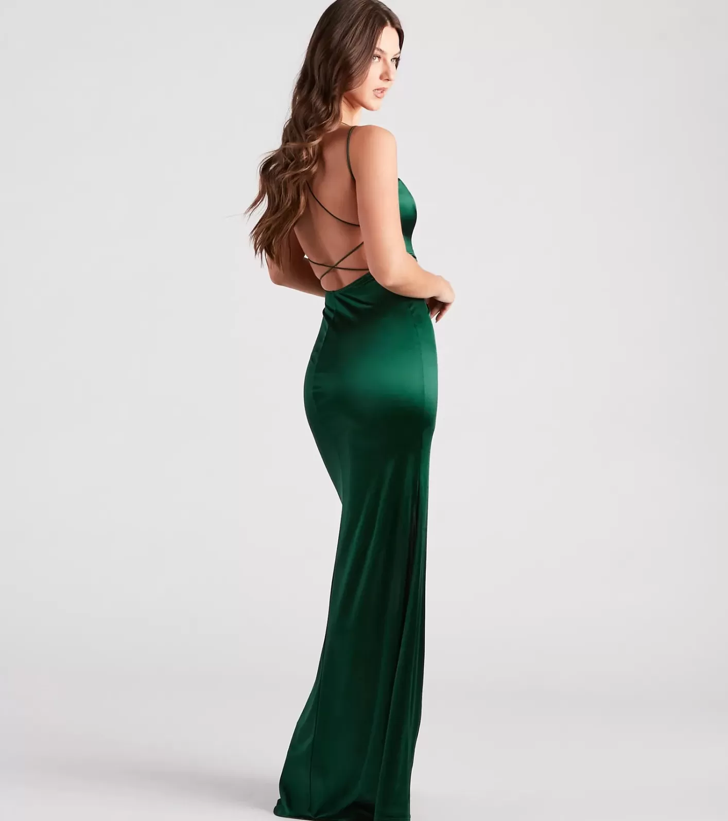 Windsor Tammy Formal Satin Strappy Back Dress HUNTER Cheap