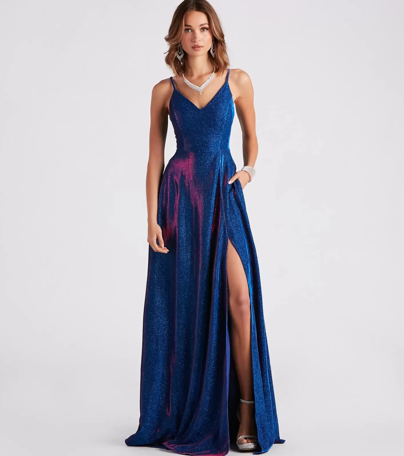 Windsor Tanya Formal Glitter A-Line Long Dress SAPPHIRE Outlet