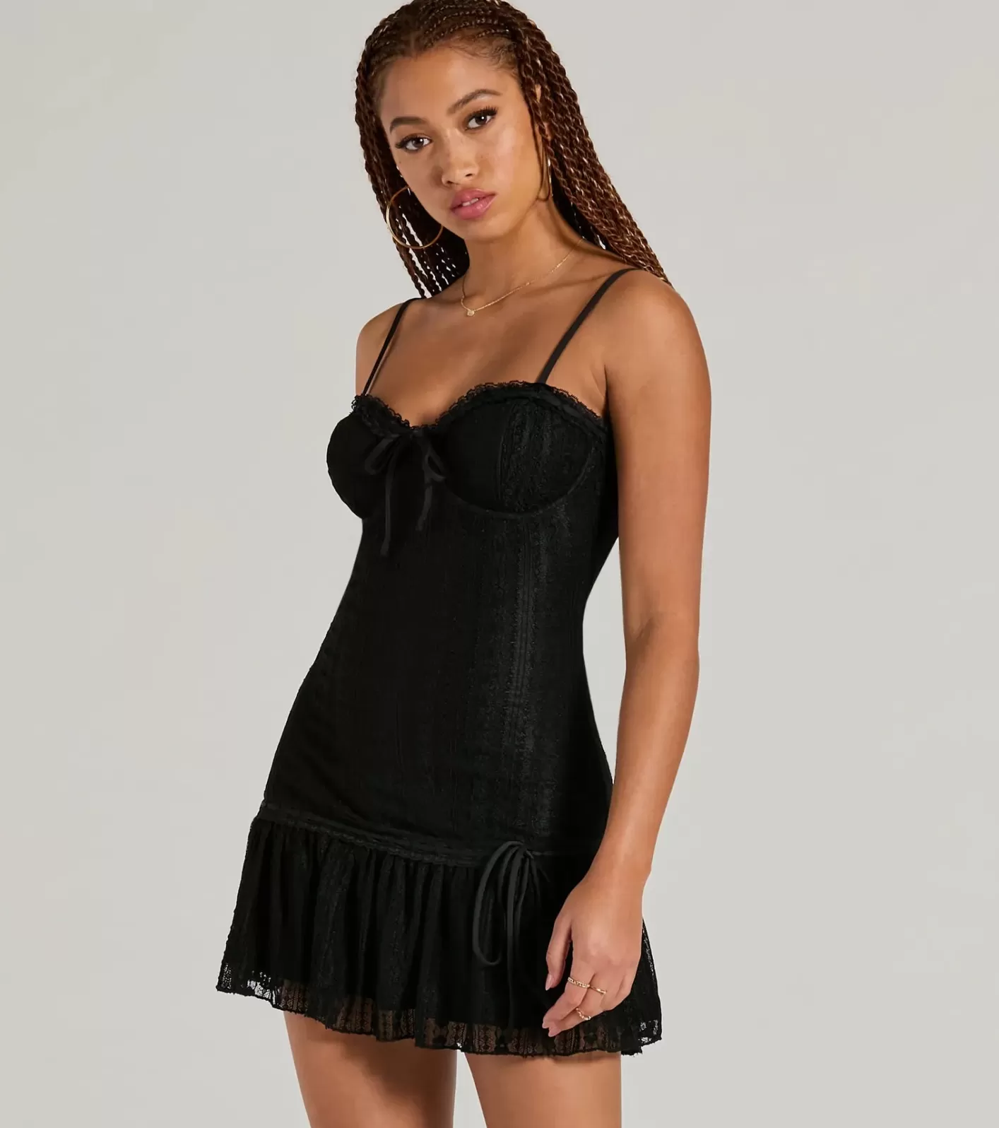 Windsor Tempting Allure Sweetheart A-Line Lace Mini Dress BLACK Cheap
