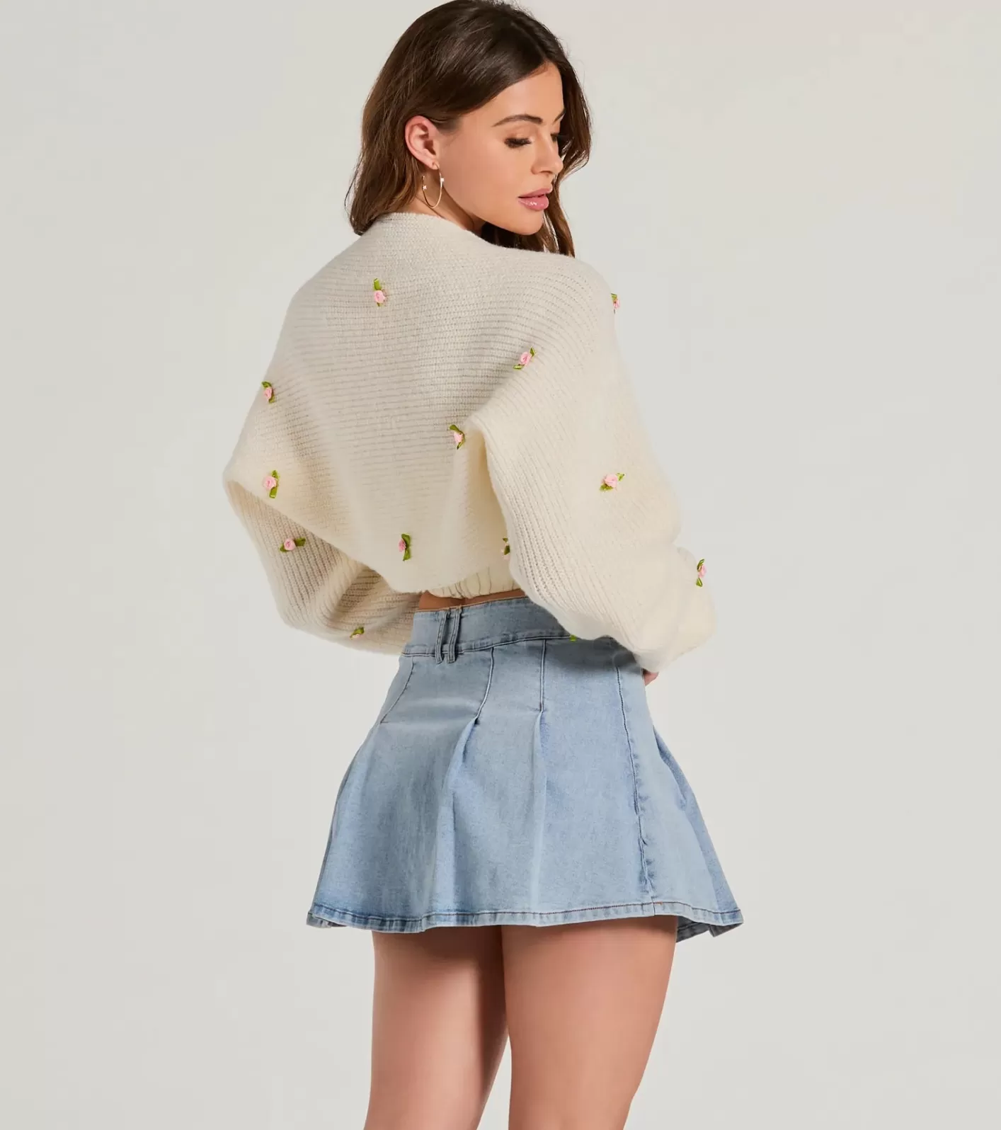 Windsor The Sweetest Floral Rosette Long Sleeve Knit Bolero IVORY Discount