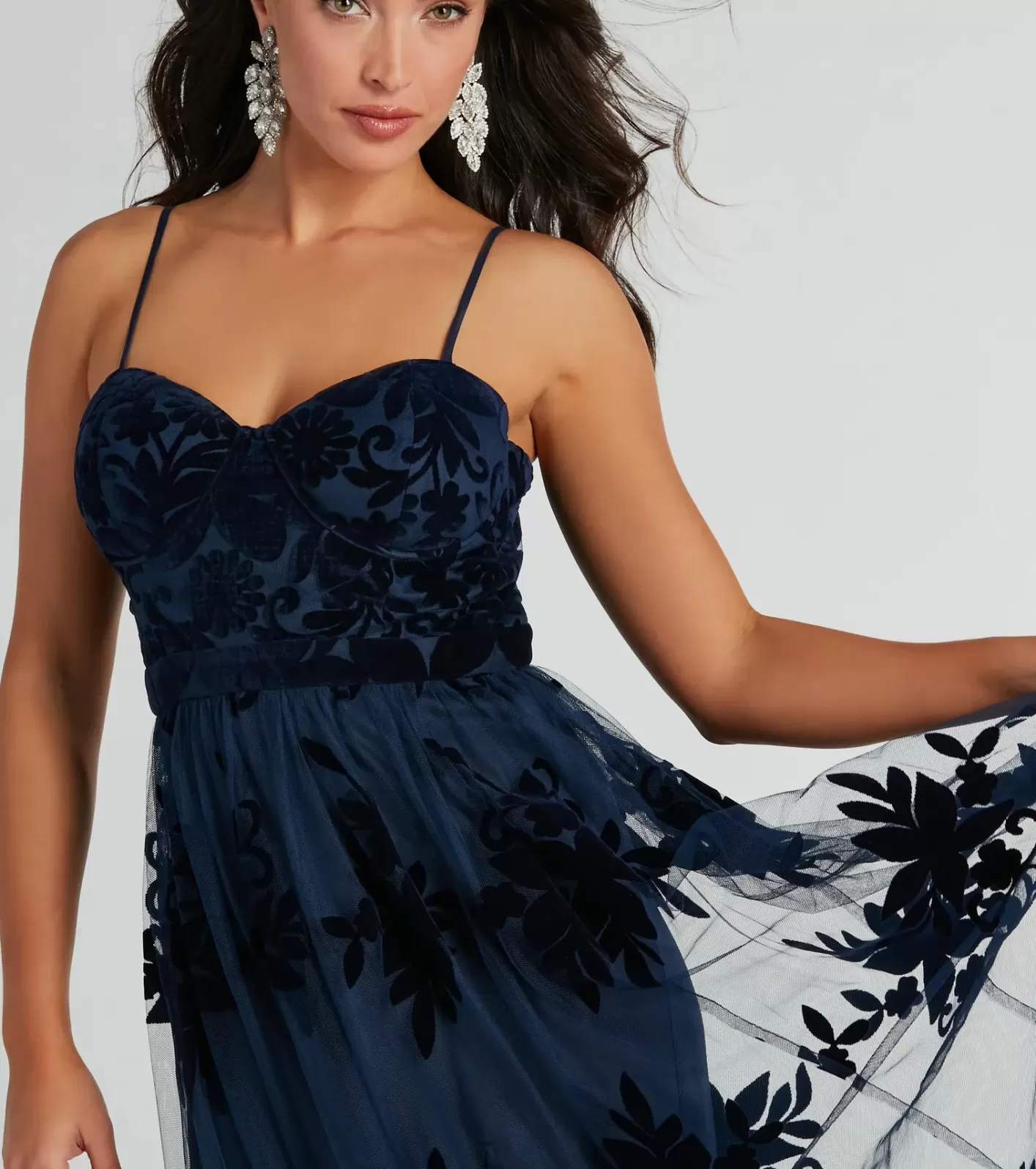 Windsor Thelma Sweetheart A-Line Velvet Tulle Dress NAVY Best