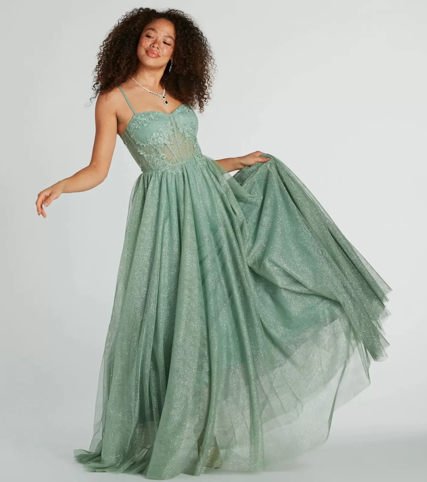 Windsor Tia Sweetheart Lace Applique A-Line Ball Gown SAGE Outlet