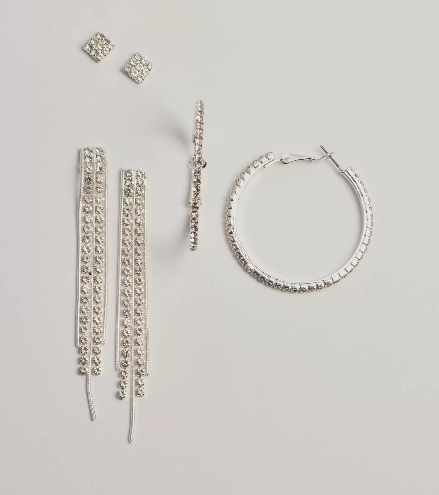 Windsor Time To Shine Rhinestone Three-Pack Earring Set SILVER Discount