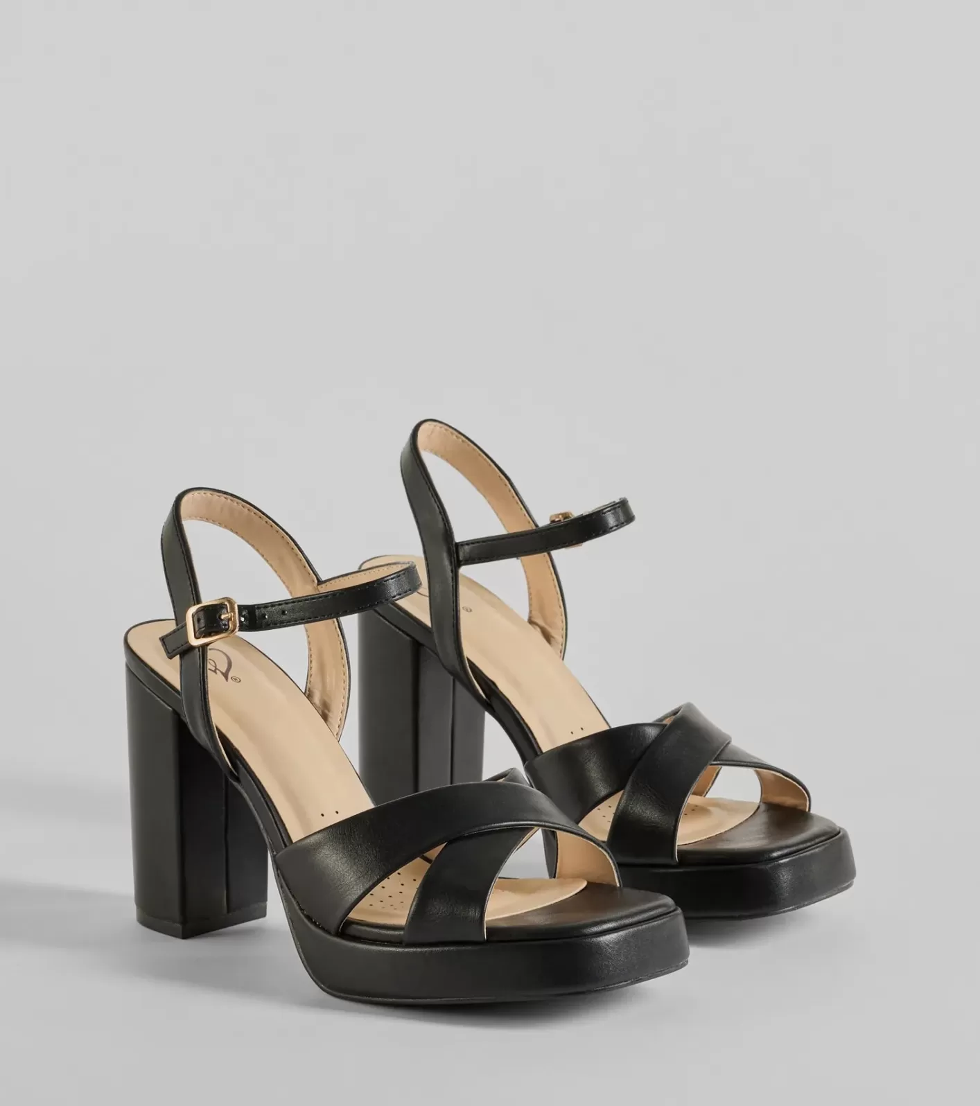 Windsor Timeless Treasure Criss-Cross Platform Block Heels BLACK Outlet