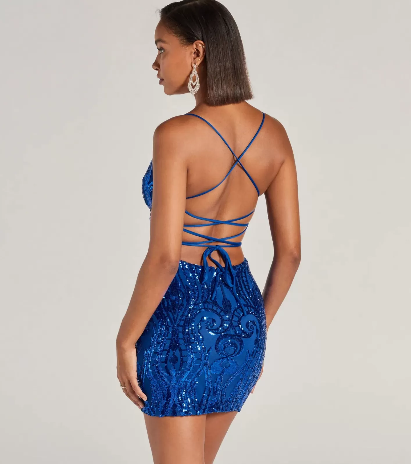 Windsor Tobi Lace-Up Bodycon Sequin Party Dress ROYAL New