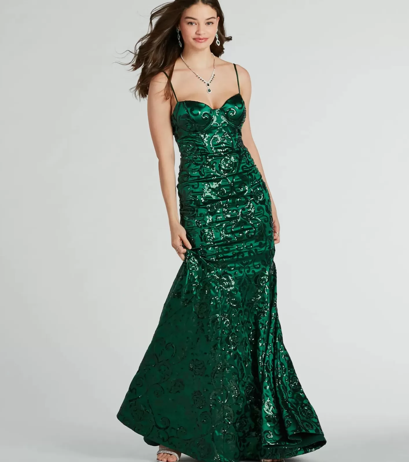 Windsor Tori Sweetheart Mermaid Sequin Satin Formal Dress HUNTER Shop