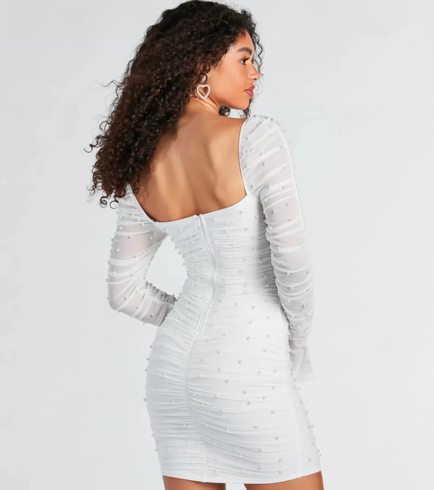 Windsor Tracey Mesh Faux Pearl Bodycon Party Dress WHITE Clearance