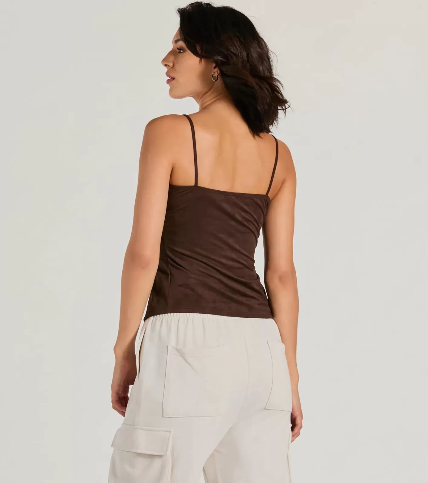 Windsor Treasured Trend Lace-Up Slit Crop Tank Top BROWN Cheap
