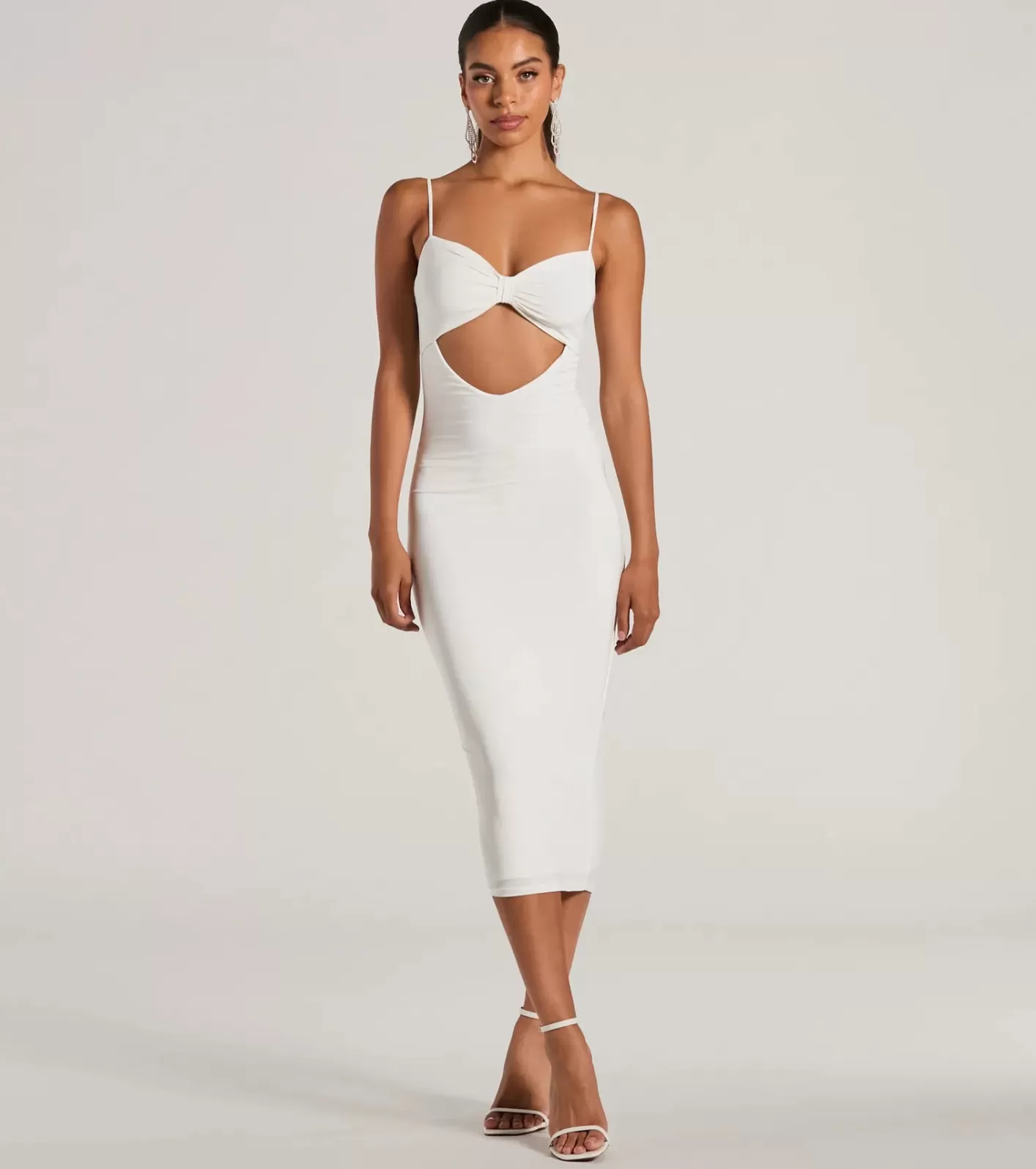 Windsor Treat Yourself Sleeveless Bow Cutout Midi Dress WHITE Clearance