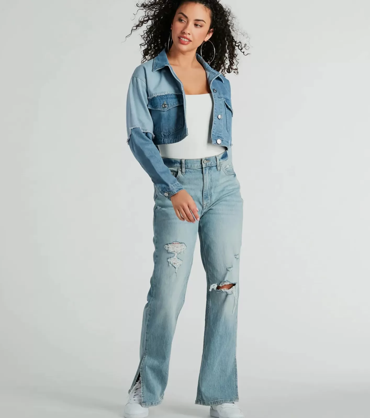 Windsor Trendsetter Patchwork Cropped Jean Jacket DENIM Best