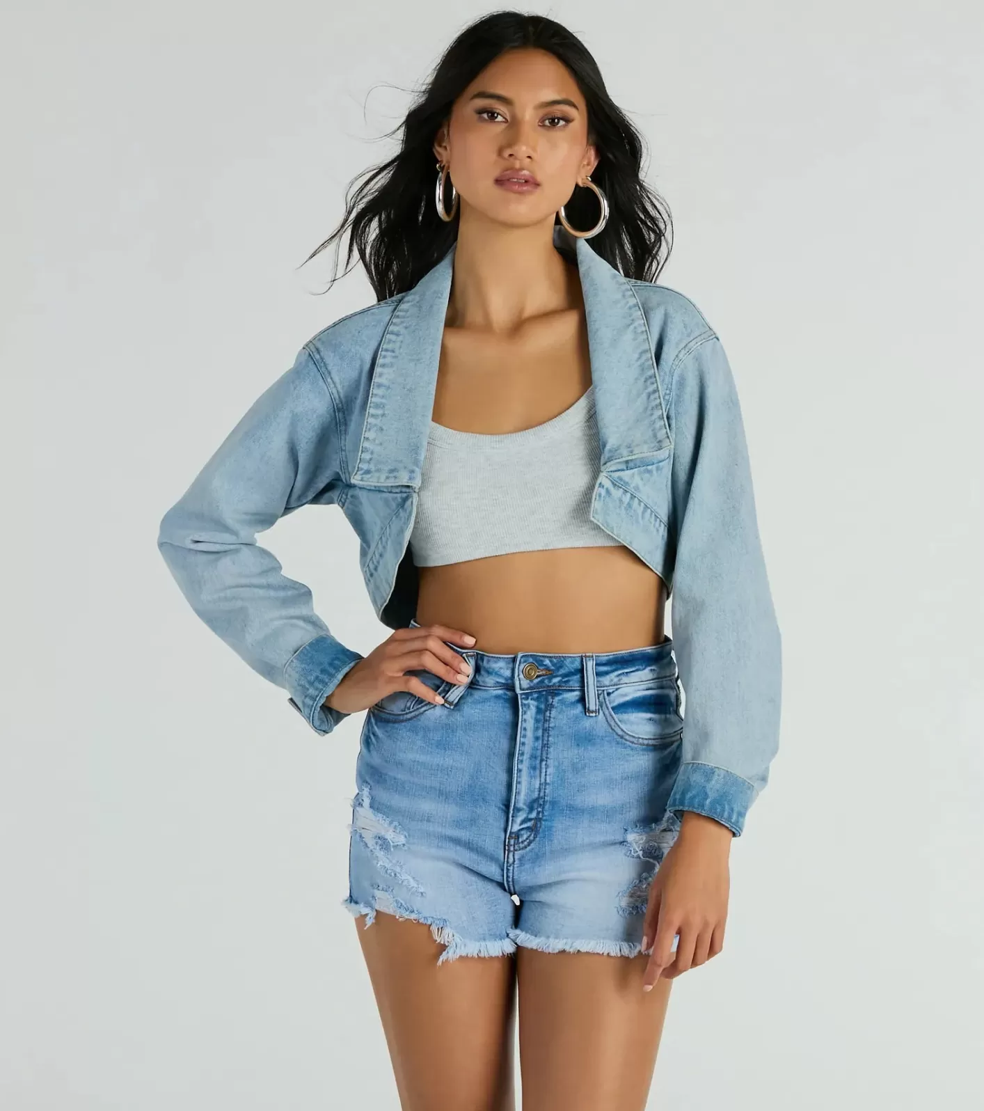 Windsor Trendsetting Girlie Long Sleeve Denim Shrug Jacket LIGHTDENIM Discount