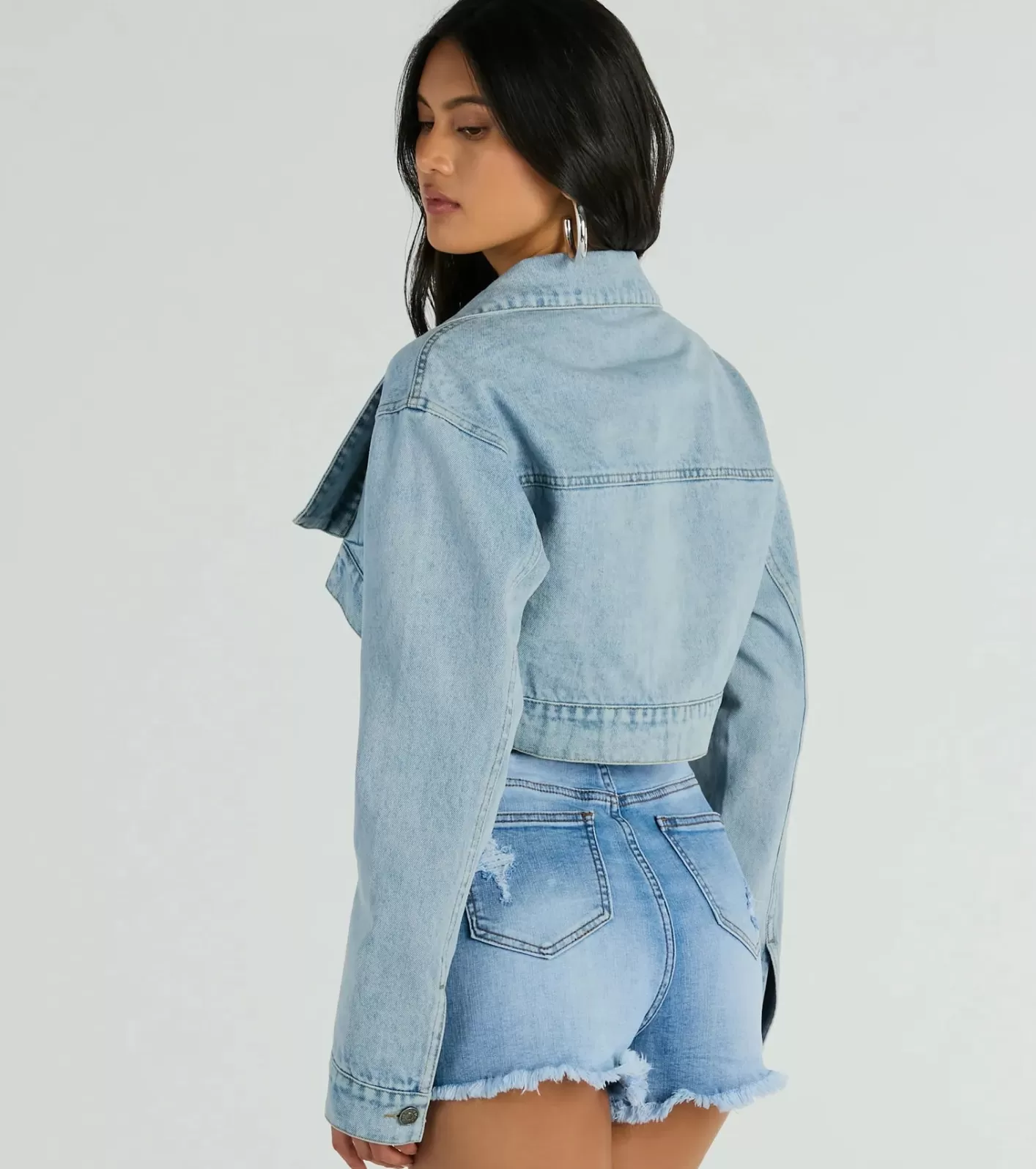 Windsor Trendsetting Girlie Long Sleeve Denim Shrug Jacket LIGHTDENIM Discount