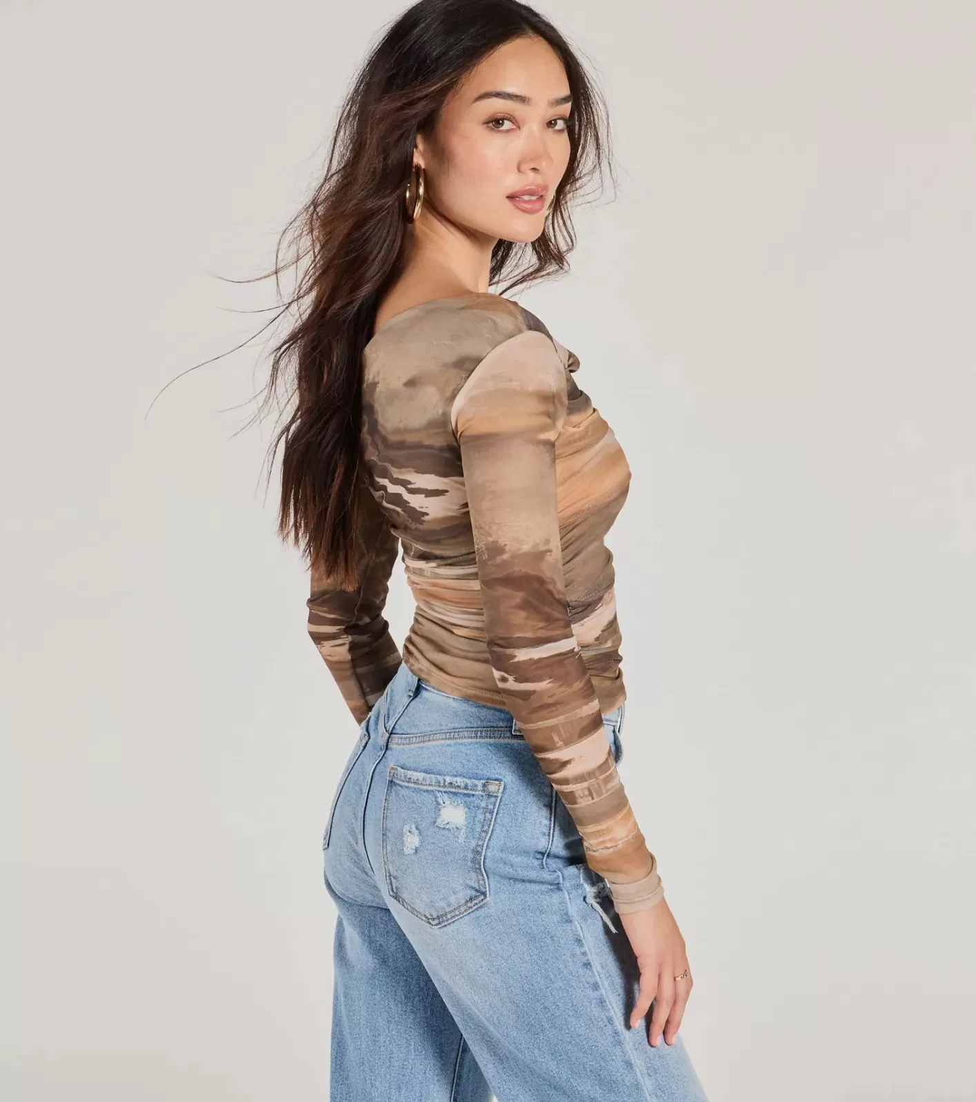 Windsor Trendy Abstract Mesh Off-Shoulder Top MULTI Best