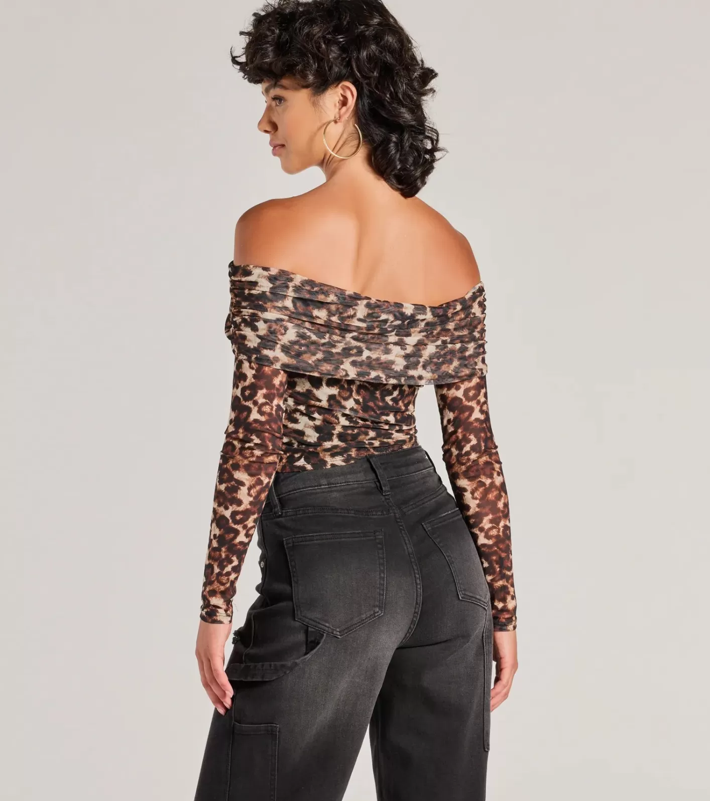 Windsor Trendy Chic Print Mesh Off-The-Shoulder Top LEOPARD Fashion
