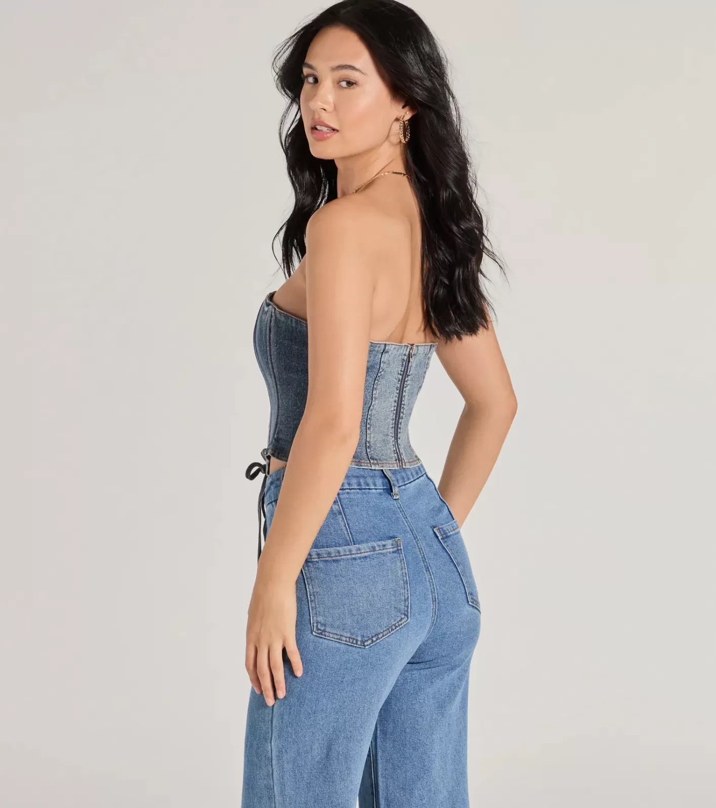 Windsor Trendy Style Lace-Up Denim Corset Top MEDIUMDENIM Fashion