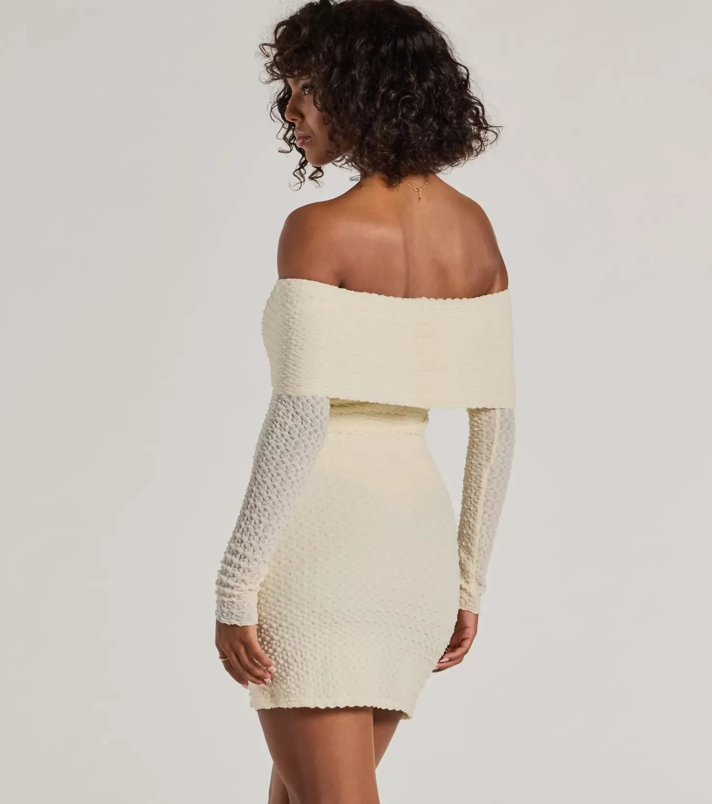 Windsor Trendy Textures Long Sleeve Mini Dress IVORY Outlet