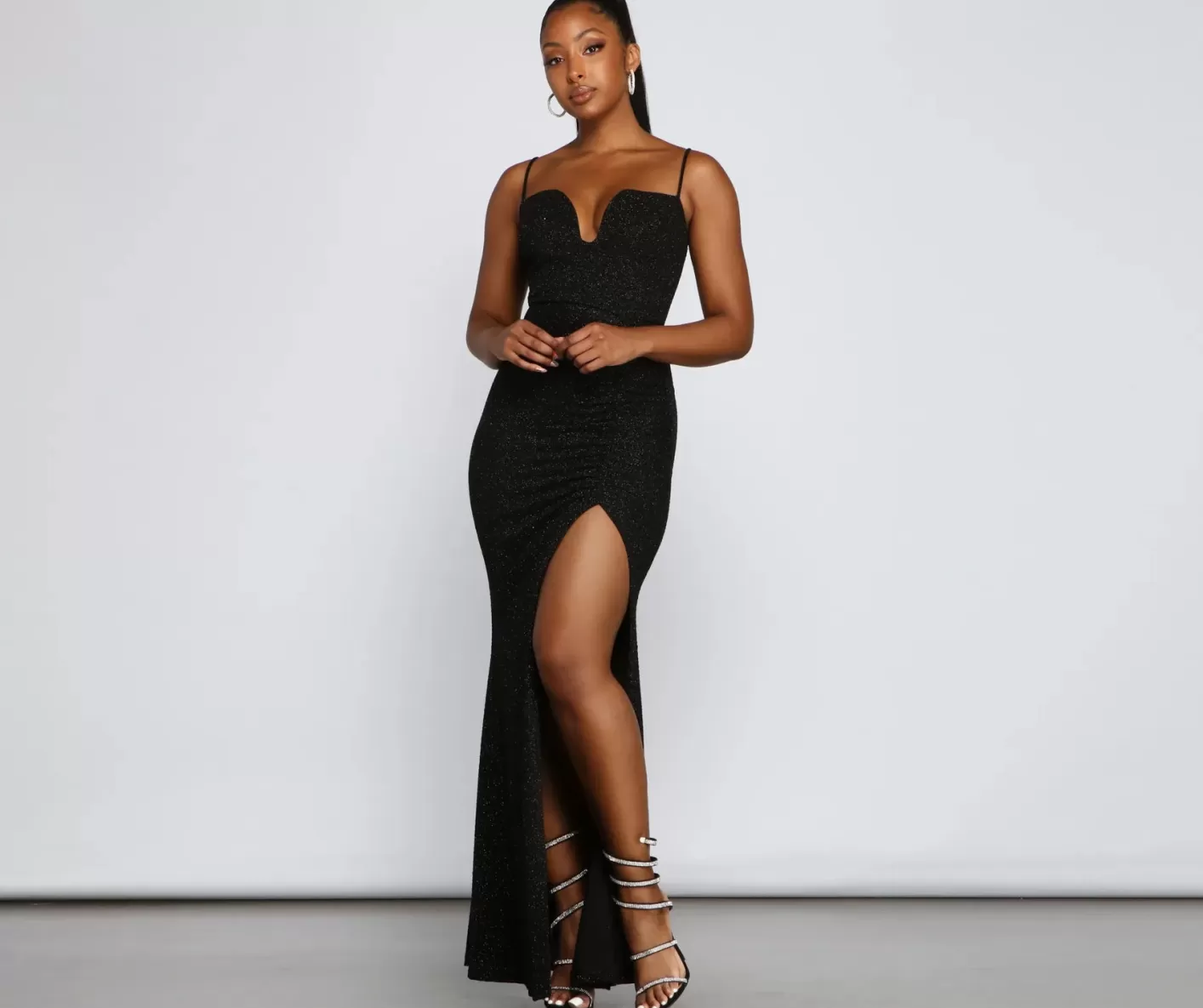 Windsor Trinity Formal High Slit Glitter Dress BLACK Best