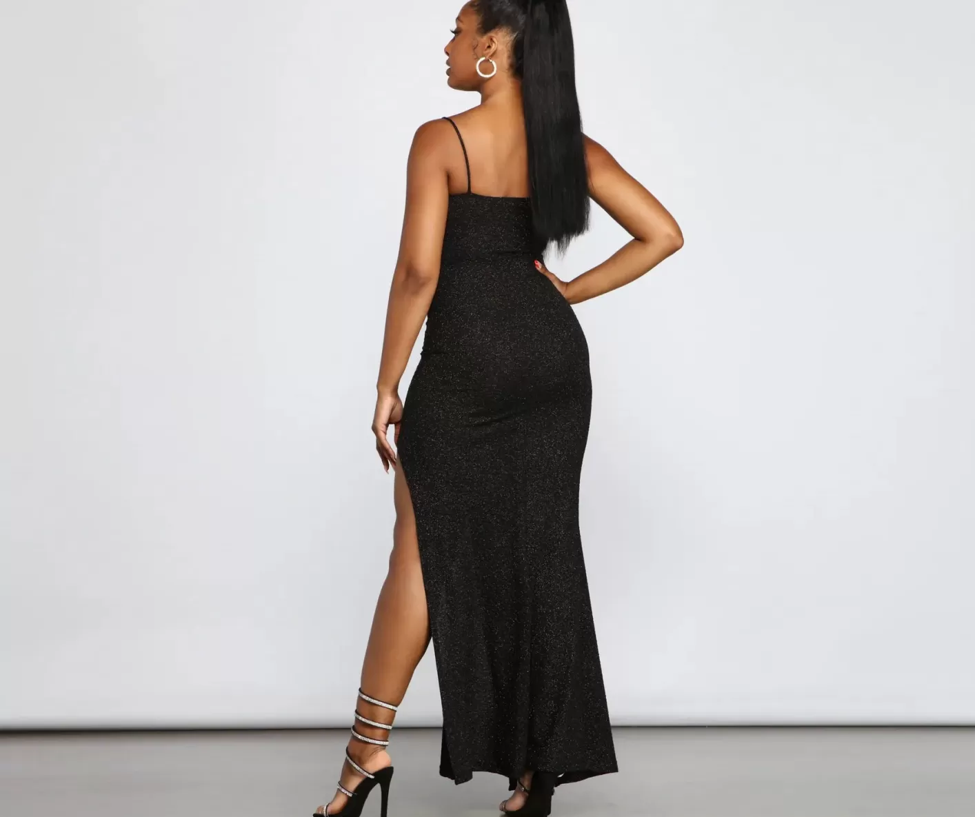 Windsor Trinity Formal High Slit Glitter Dress BLACK Best