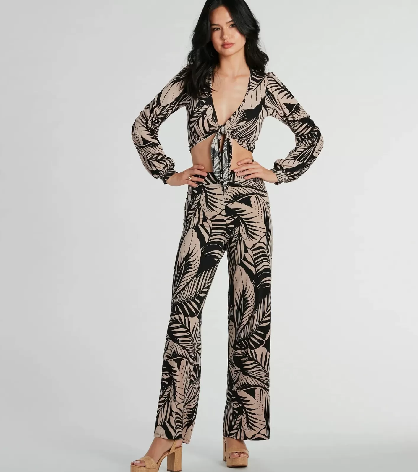Windsor Tropical Day Dream High-Rise Wide Leg Pants BLACK Fashion