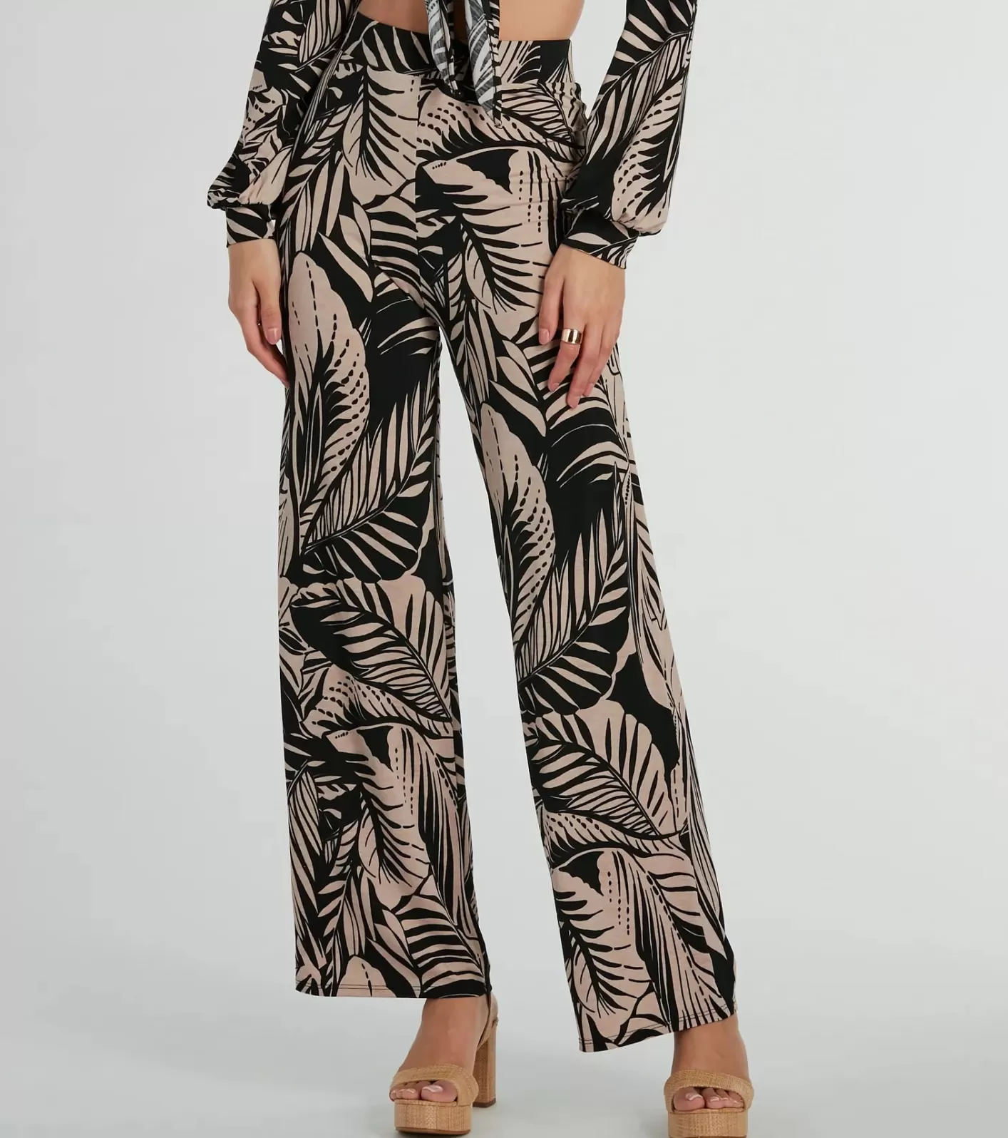 Windsor Tropical Day Dream High-Rise Wide Leg Pants BLACK Fashion